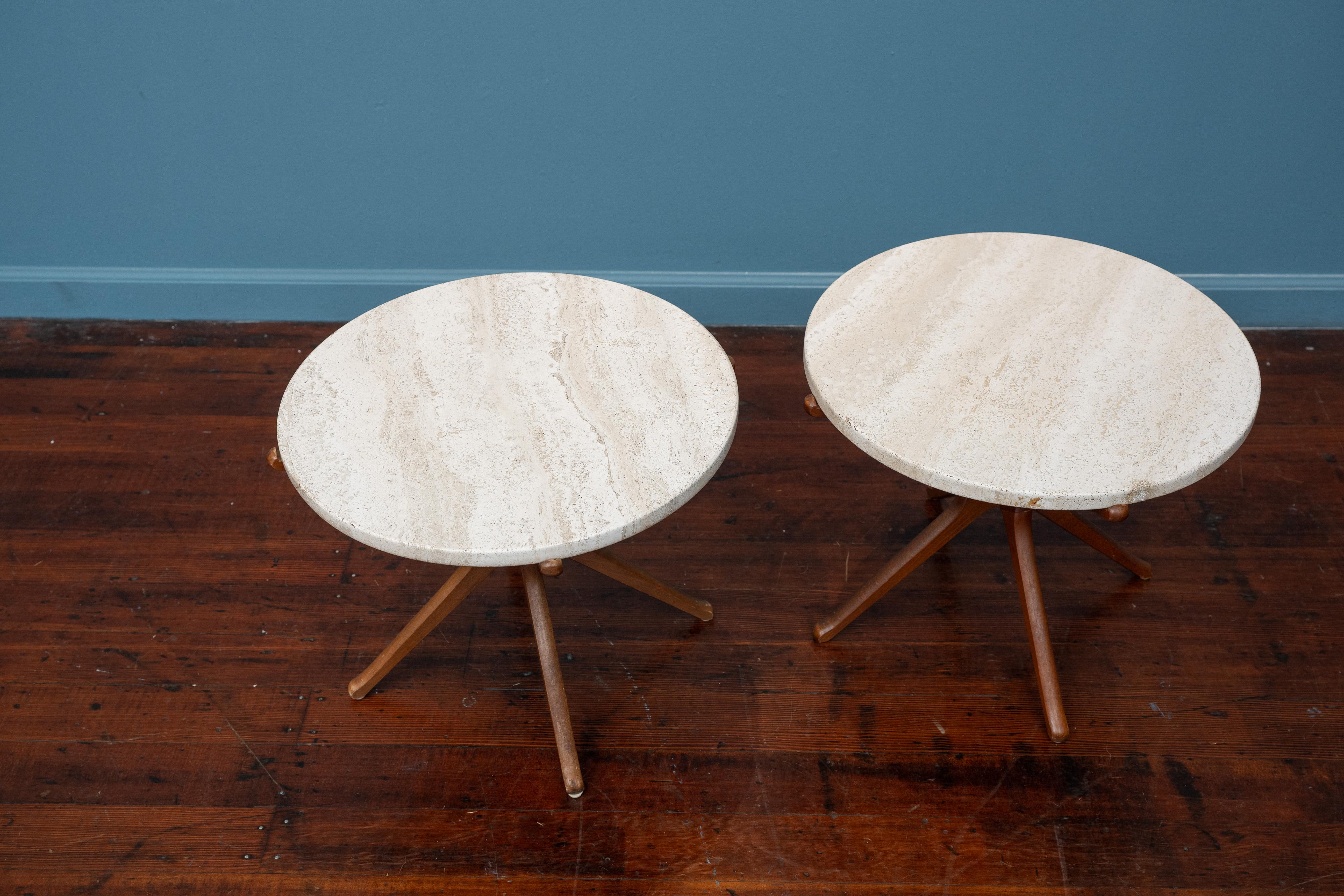 Italiano Mid-Century Modern Travertine Side Tables in vendita