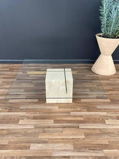 Mid-Century Modern Travertine Stone & Brass Coffee Table by Artedi
