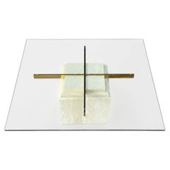 Mid-Century Modern Travertine Stone & Brass Coffee Table