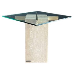Table d'appoint en pierre de travertin et laiton de style Modernity par Artedi