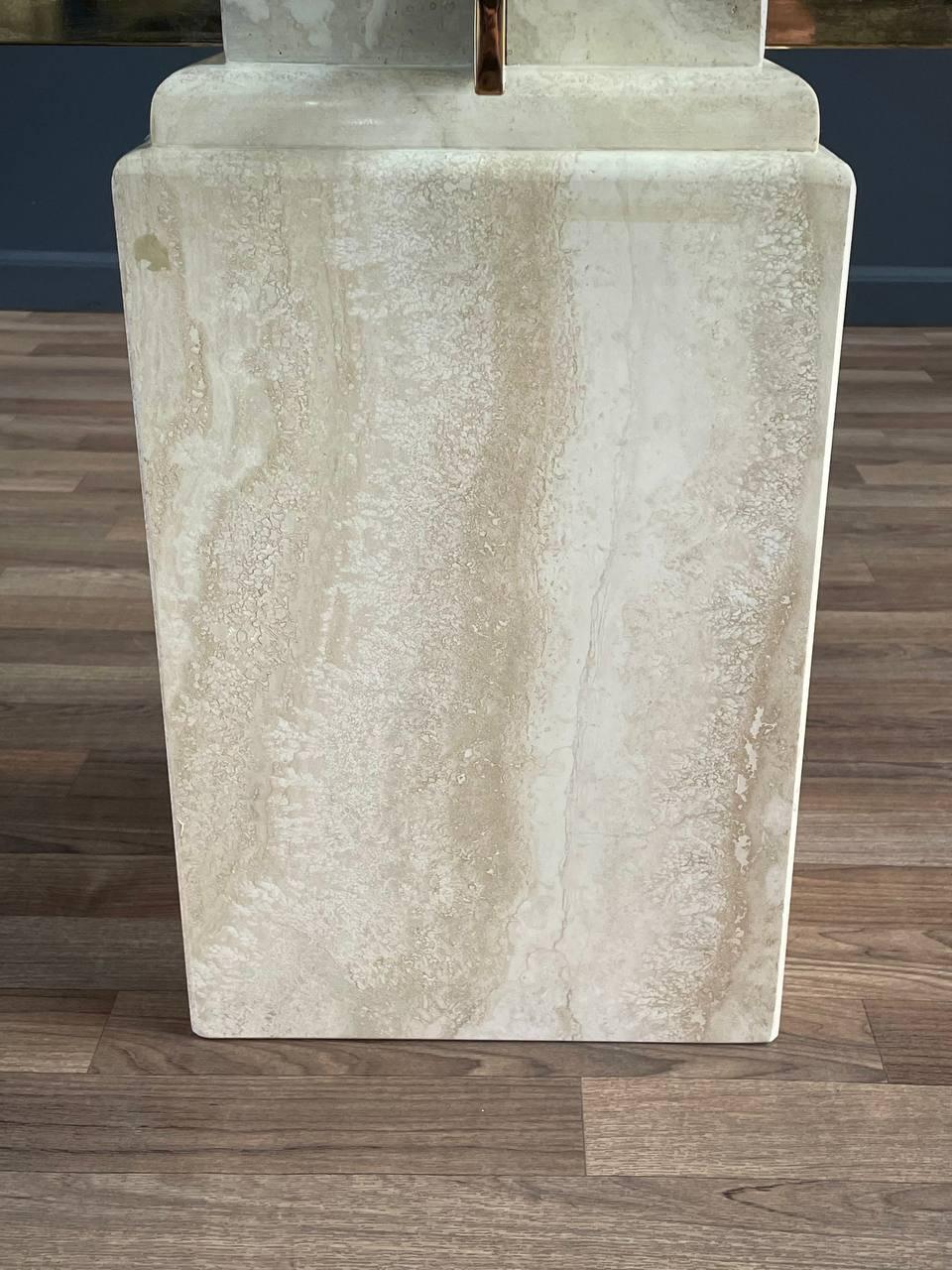 Mid-Century Modern Travertine Stone & Brass Side Table For Sale 2