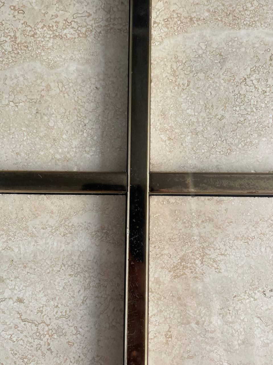 Mid-Century Modern Travertine Stone & Brass Side Table For Sale 4