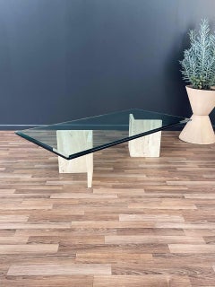 Mid-Century Modern Travertine Stone & Glass Coffee Table