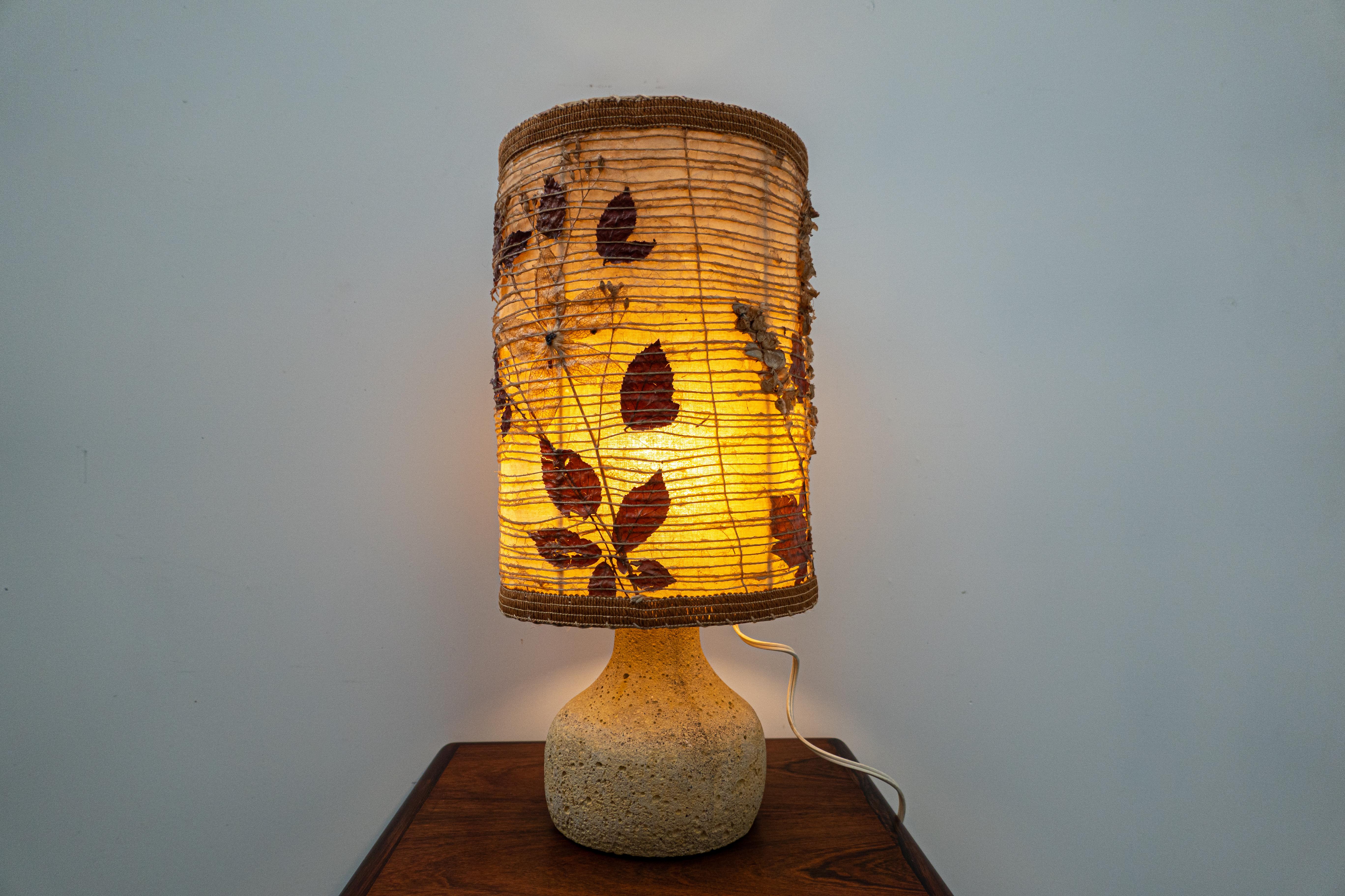 Mid-Century Modern Travertine Table Lamp, Orignal Lampshade, 1960s 5