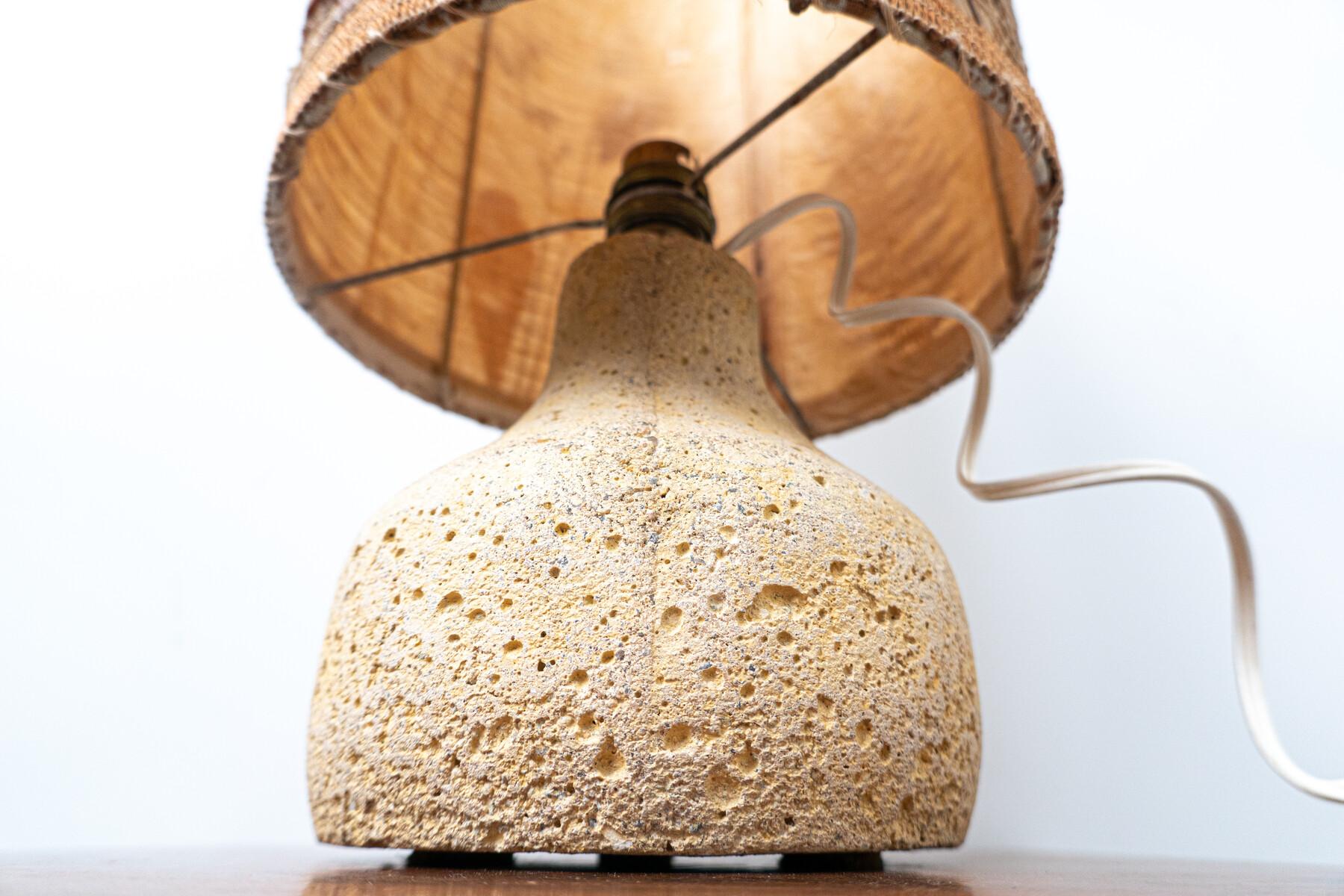 Mid-Century Modern Travertine Table Lamp, Orignal Lampshade, 1960s For Sale 1