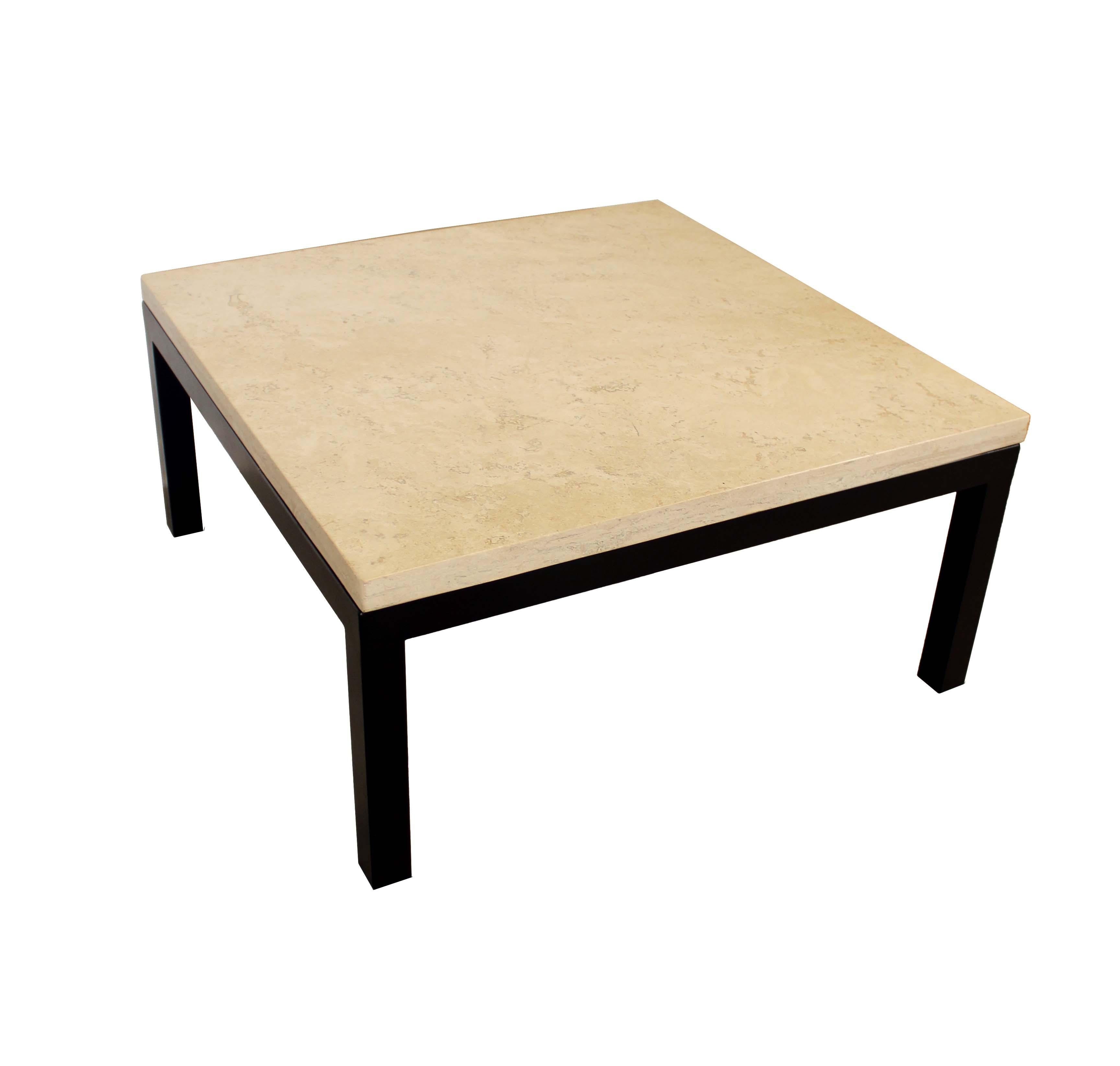 This stunning travertine top coffee table up for consideration. This form of terrestrial limestone is the perfect topper for this style of coffee table. With metal base. The tan and cream color of the travertine makes this piece a perfect fit in any