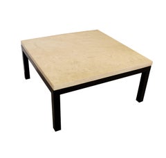 Mid-Century Modern Travertine Top Metal Base Coffee Table