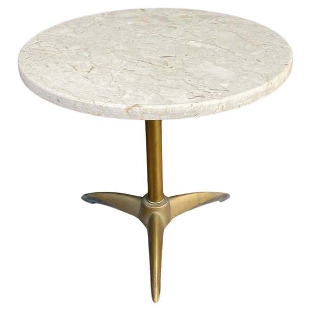 Mid-Century Modern Travertine and Tripod Brass Side Table For Sale at ...