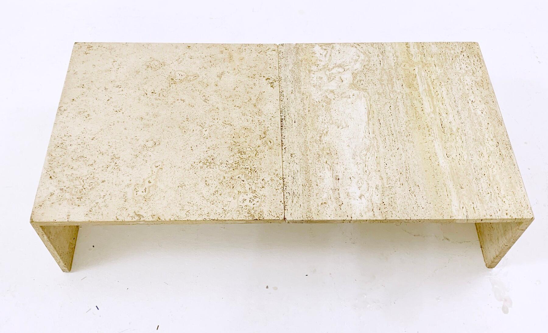 Italian Mid-Century Modern Travertine Two Parts Coffee / Side Table, Italy, 1970s
