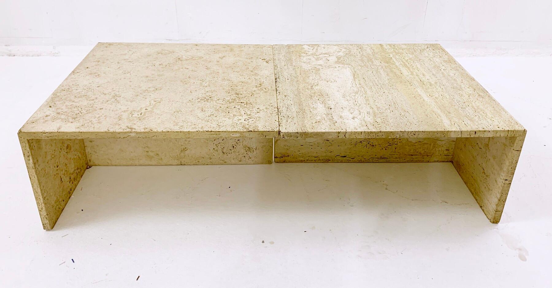 Mid-Century Modern Travertine Two Parts Coffee / Side Table, Italy, 1970s In Good Condition In Brussels, BE