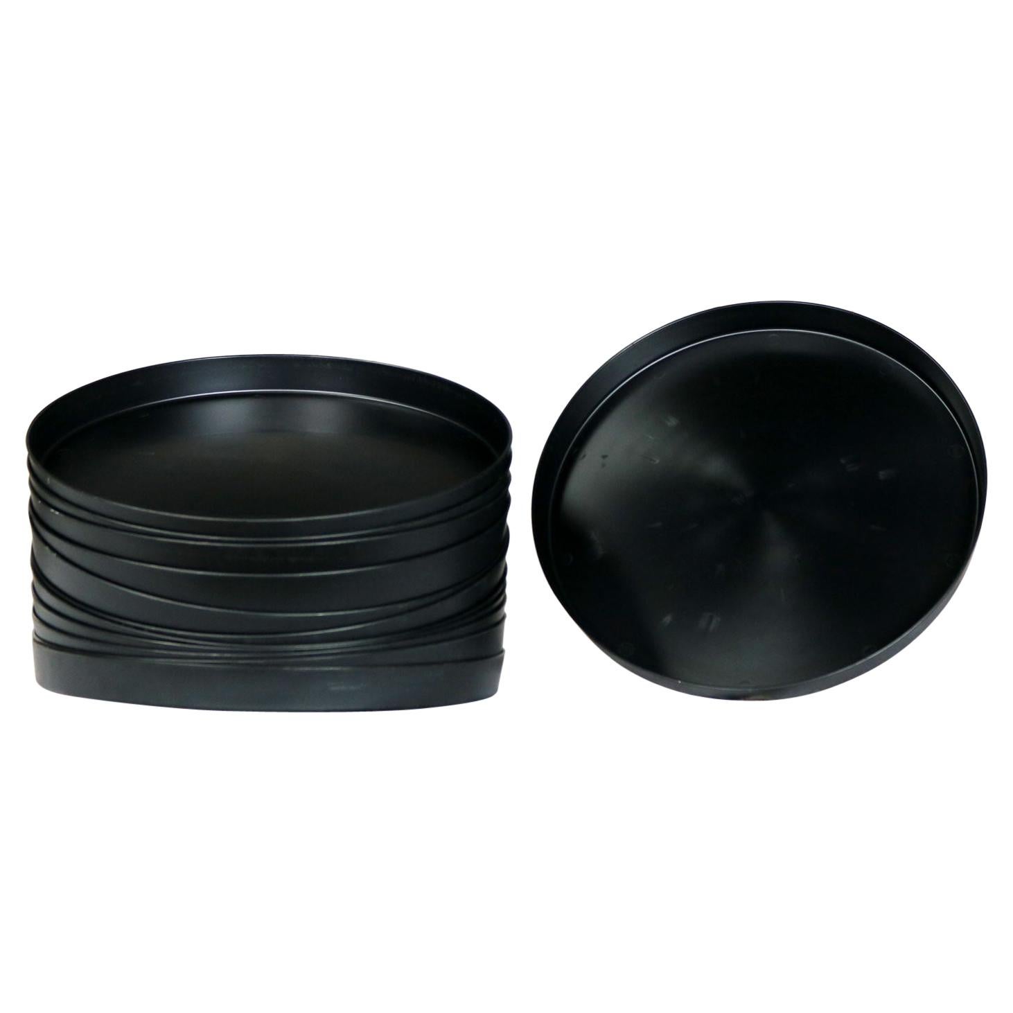 Mid-Century Modern Trays Round Black Plastic Splatter Platters by Sabe’s For Sale