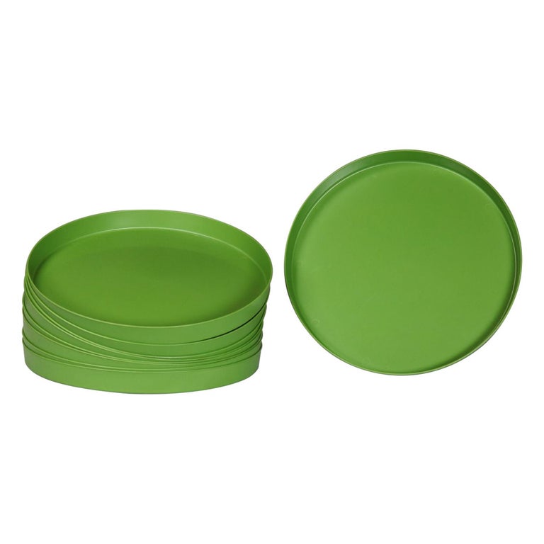 MidCentury Modern Trays Round Green Plastic Splatter Platters by Sabe