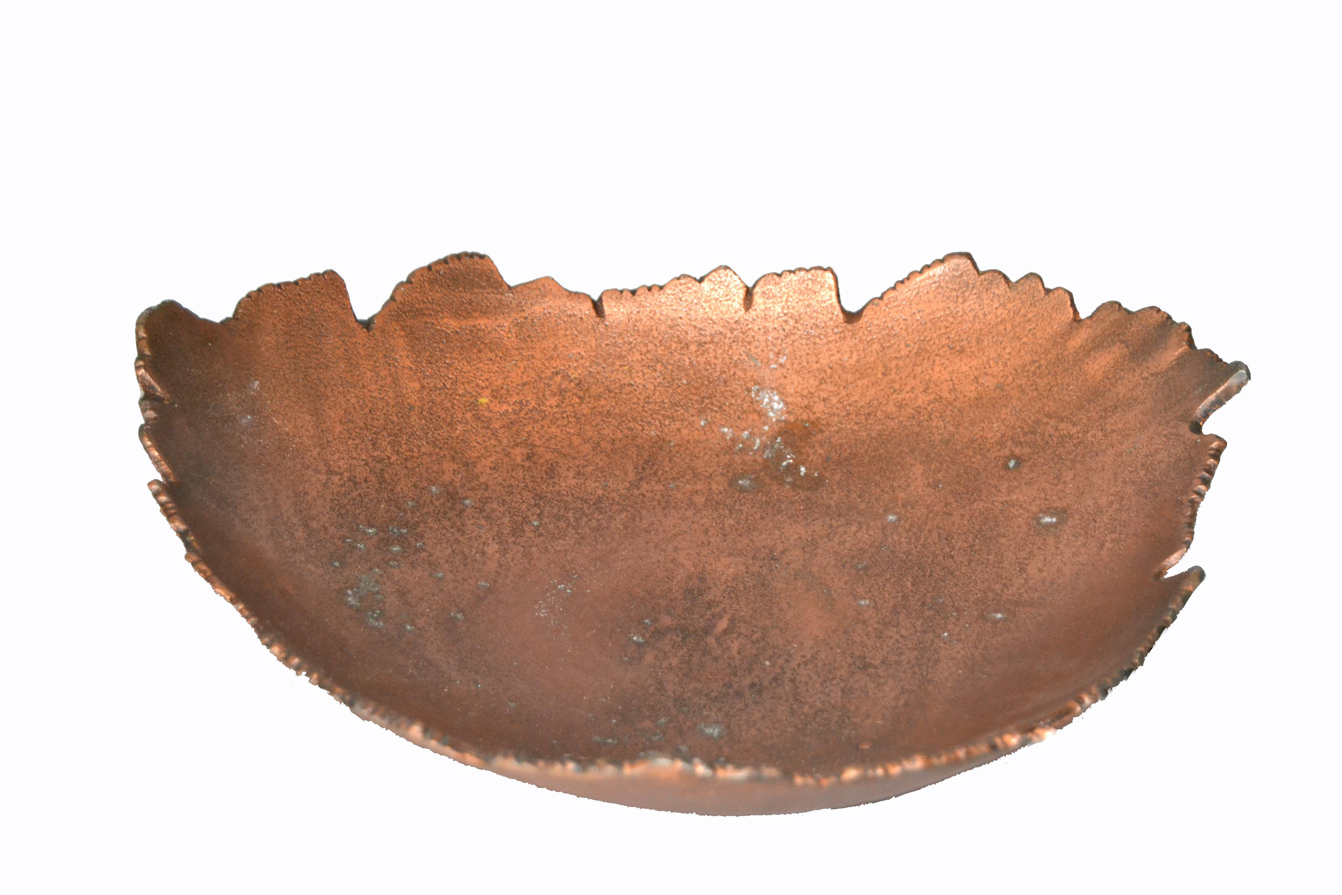 American Mid-Century Modern Tree Leaf Shaped Footed Bowl in Bronze, Centerpiece