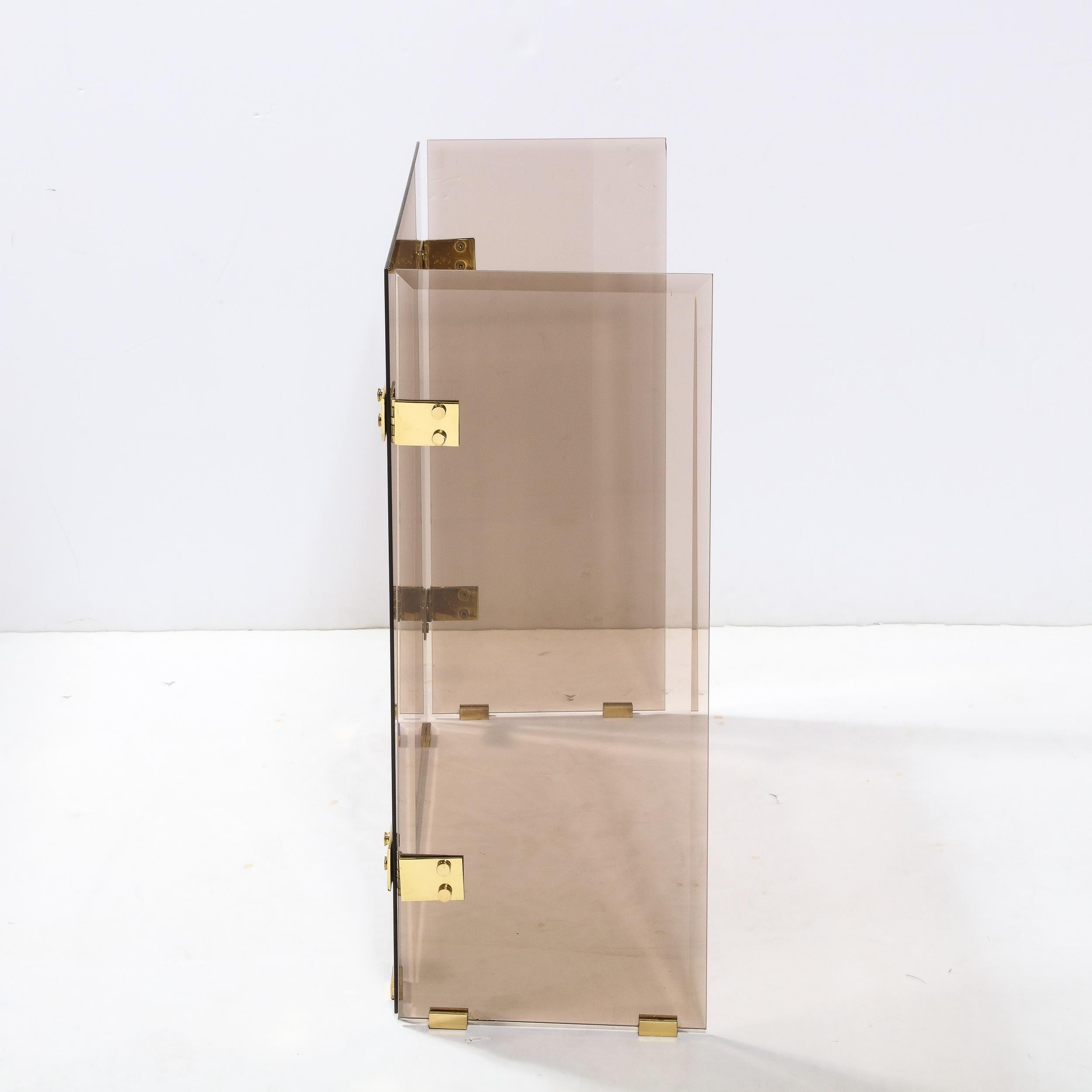 TriFold-Kaminschirm aus Rauchglas mit Messinggriffen von Danny Alessandro aus der Mitte des Jahrhunderts im Angebot 2