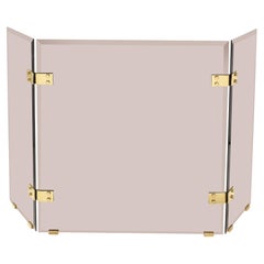 Retro Mid-Century TriFold Smoked Glass Fire Screen w/ Brass Hinges by Danny Alessandro