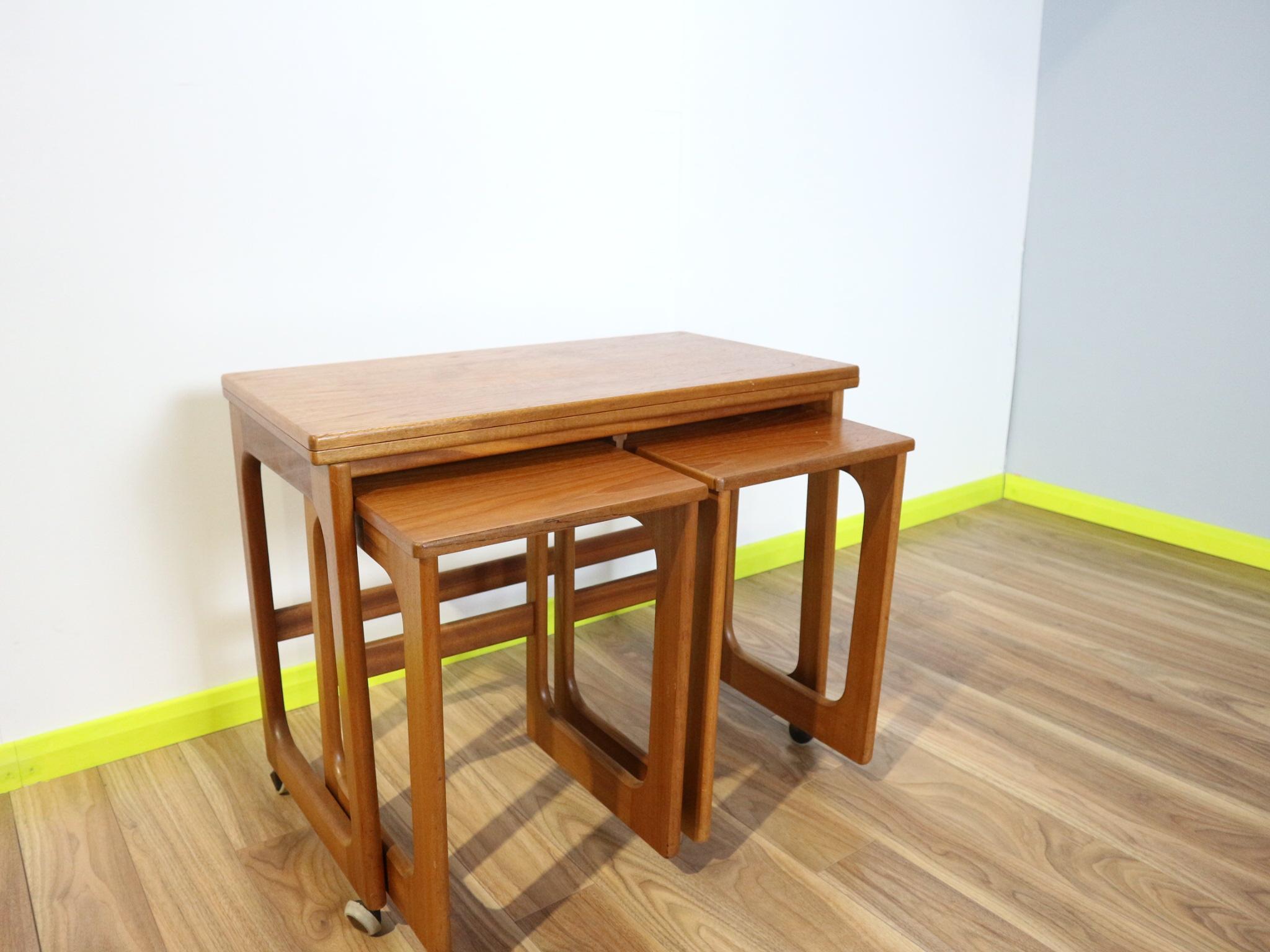 20th Century Mid-Century Modern Tri Form AH Mcintosh Teak Nesting Tables Side Table