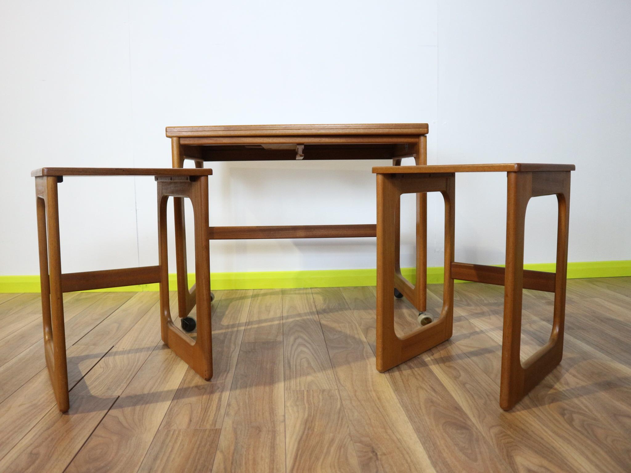Mid-Century Modern Tri Form AH Mcintosh Teak Nesting Tables Side Table 1