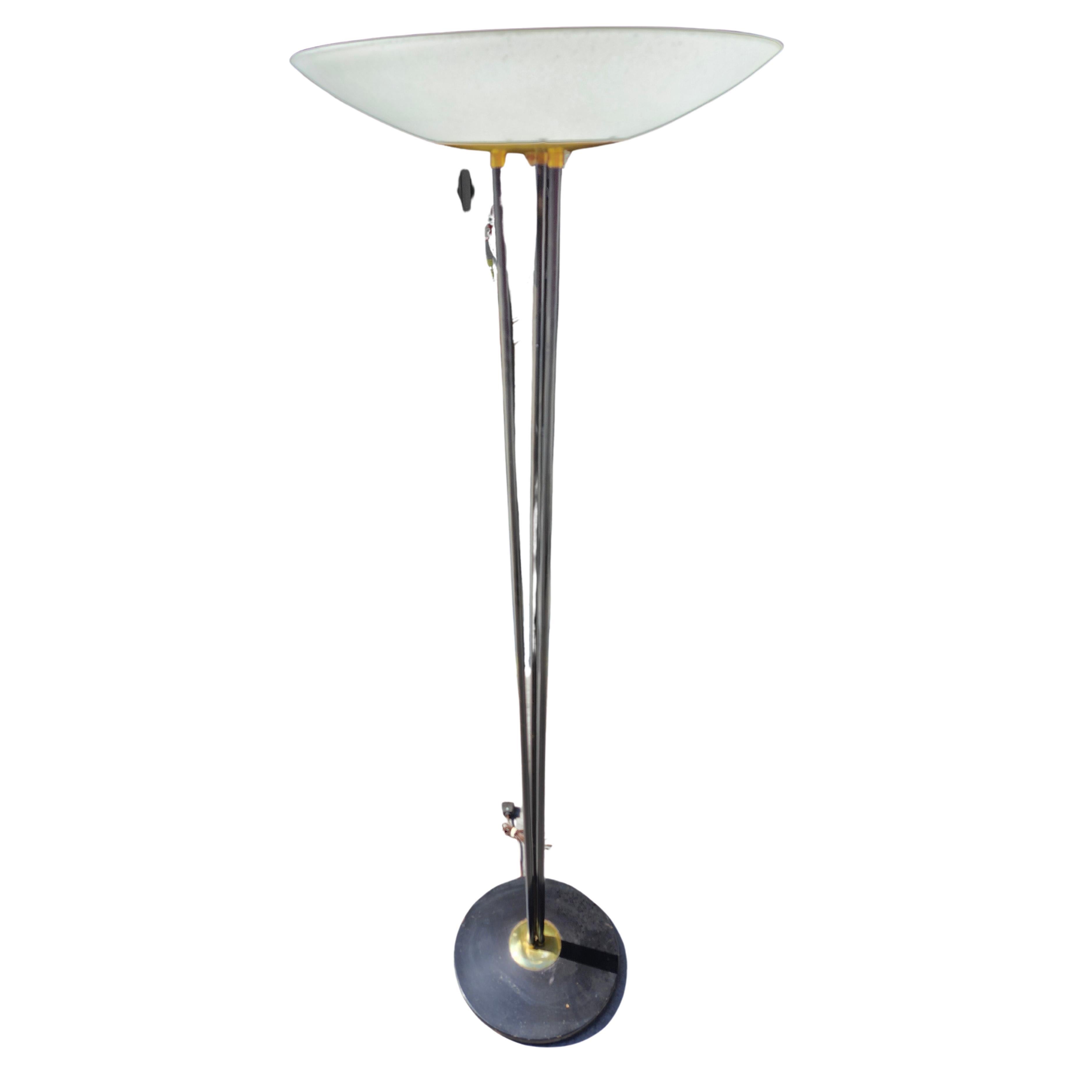 Américain Abat-jour en verre à motifs de torchères tripolaires, moderne du milieu du siècle dernier, de Gerald Thurston en vente