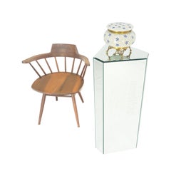 Mid Century Modern Triangle Cut Corners Glass Beveled Mirror Pedestal Stand MINT