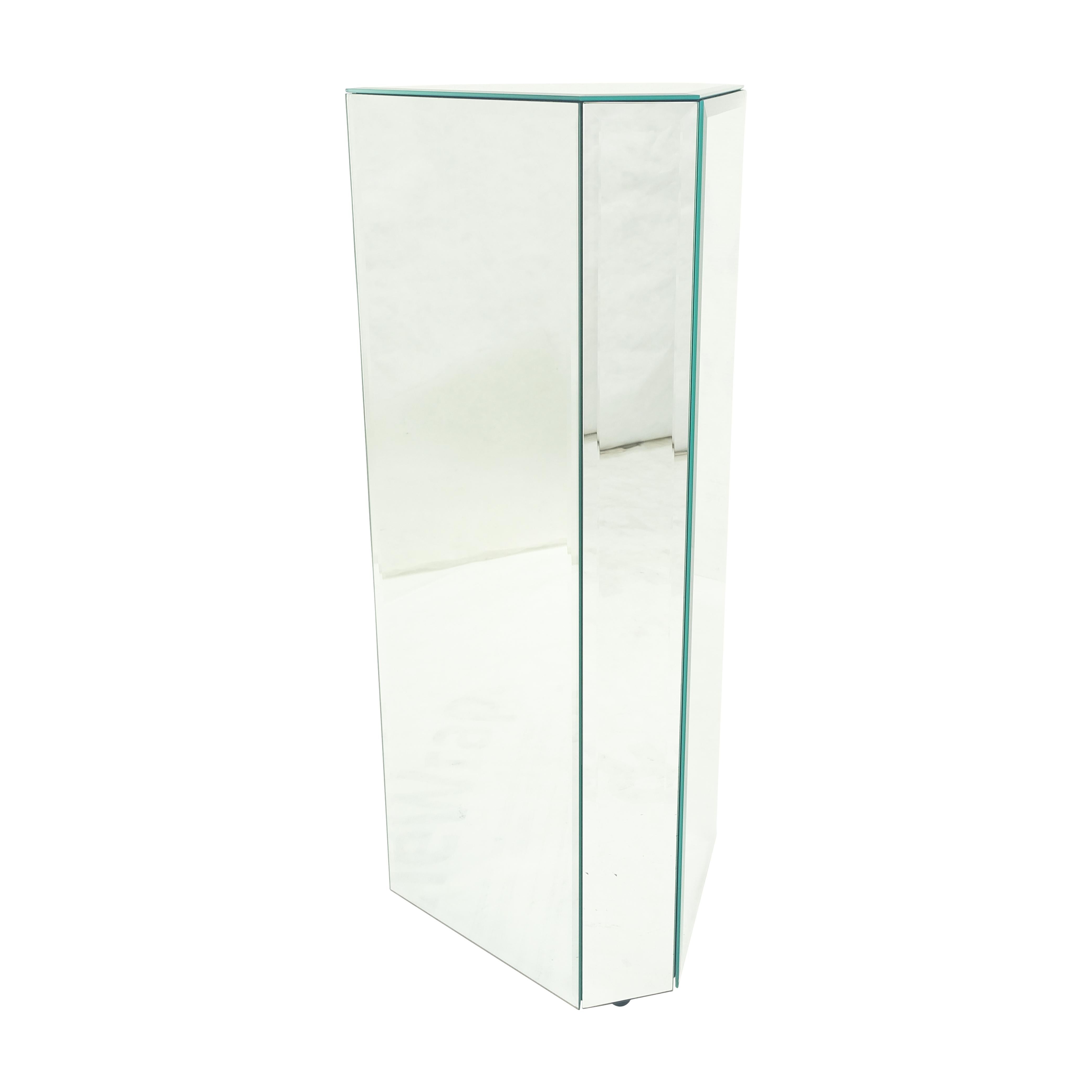 Mid Century Modern Triangle Cut Corners Glass Beveled Mirror Pedestal Stand MINT For Sale 1