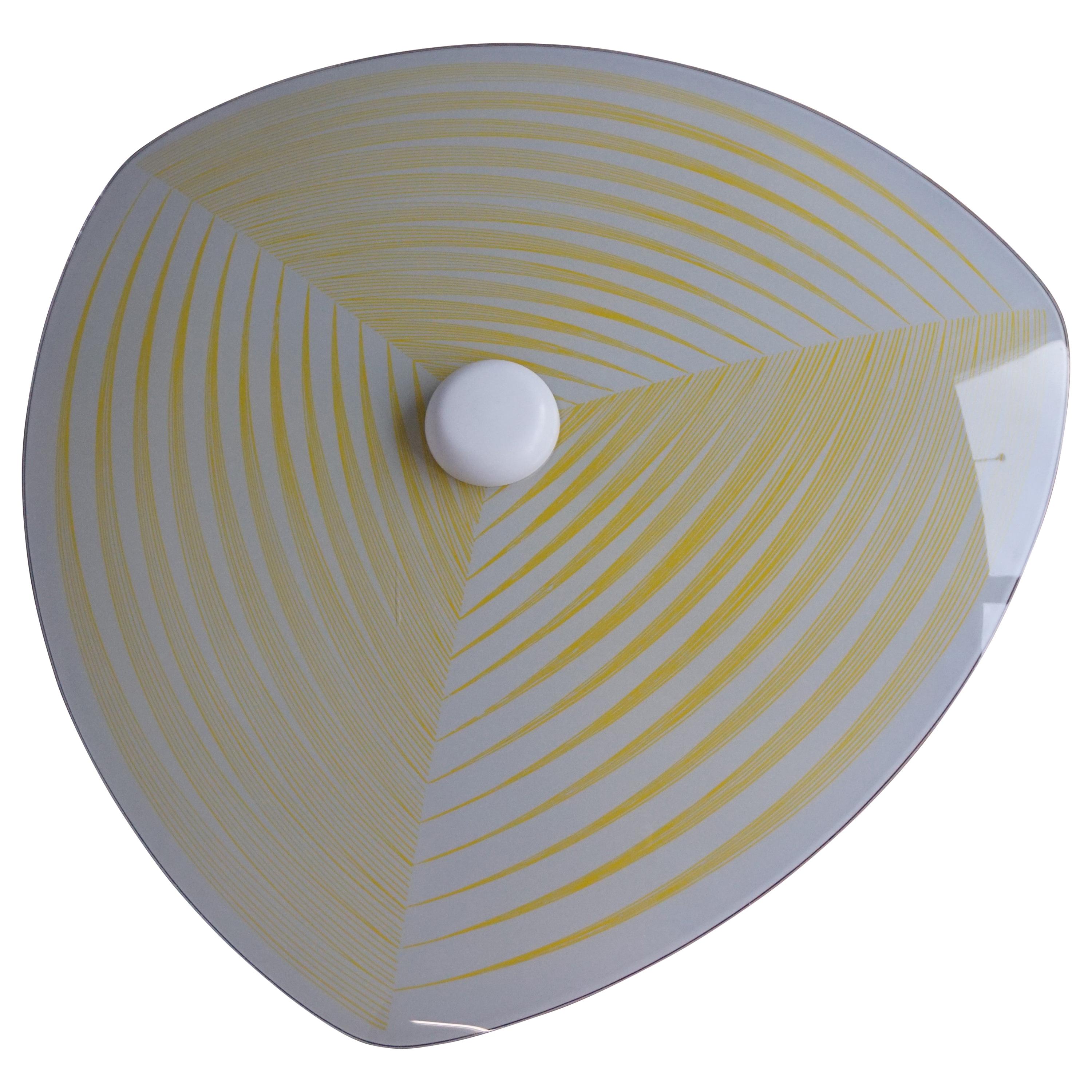 Mid-Century Modern Triangle Shape Flushmount w. Yellow Stripes Geometric Pattern For Sale