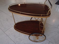 Mid-Century Modern Triangle Trolley Brass and Formica Wood