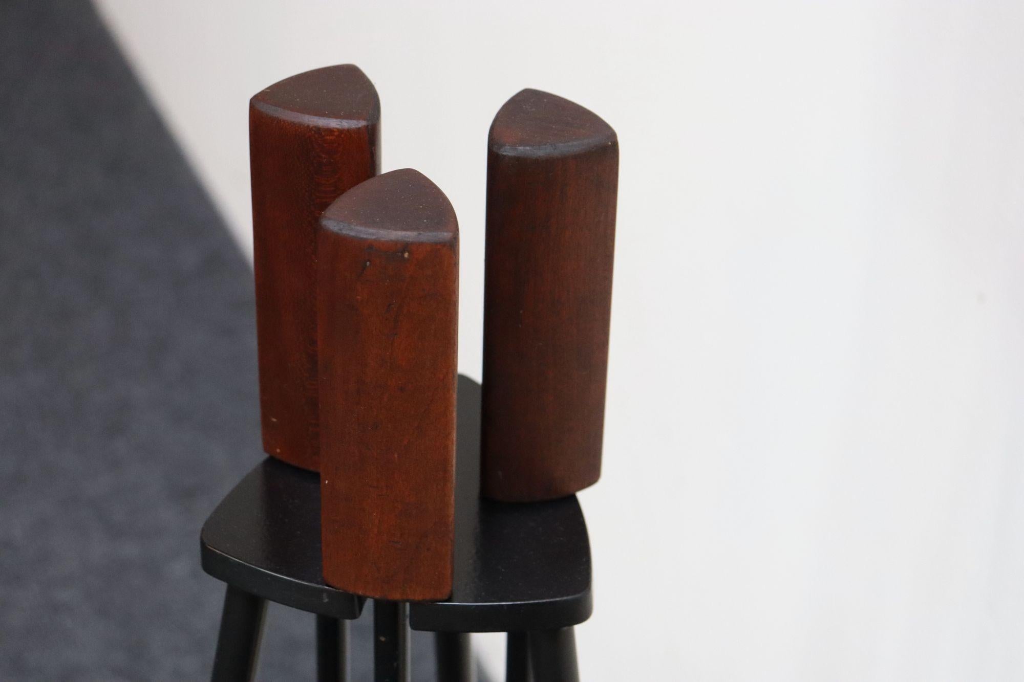 Mid-Century Modern Triangular Guitar Pick Form Fire Tool Set in Walnut and Iron For Sale 7