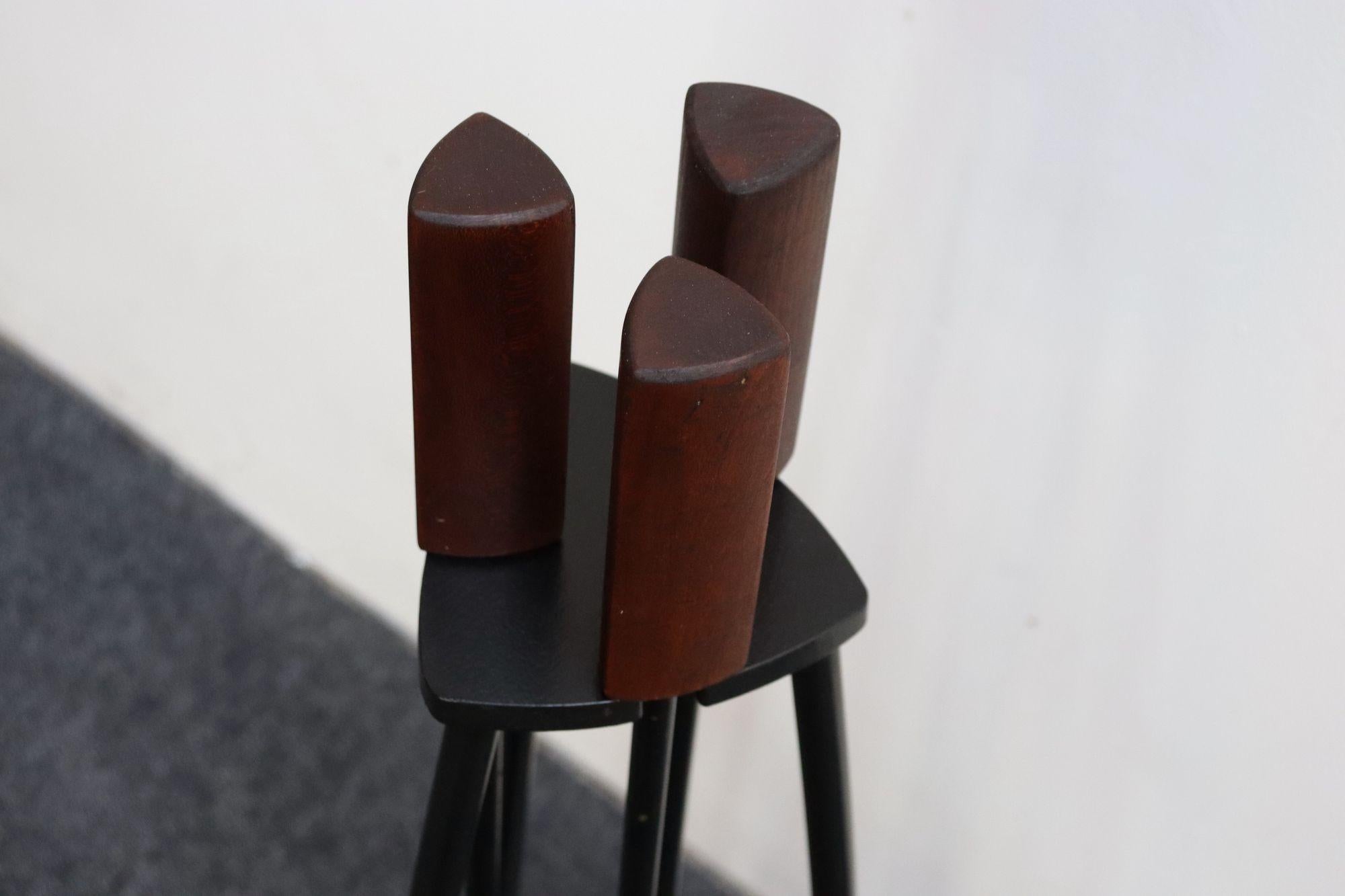 Mid-Century Modern Triangular Guitar Pick Form Fire Tool Set in Walnut and Iron For Sale 8