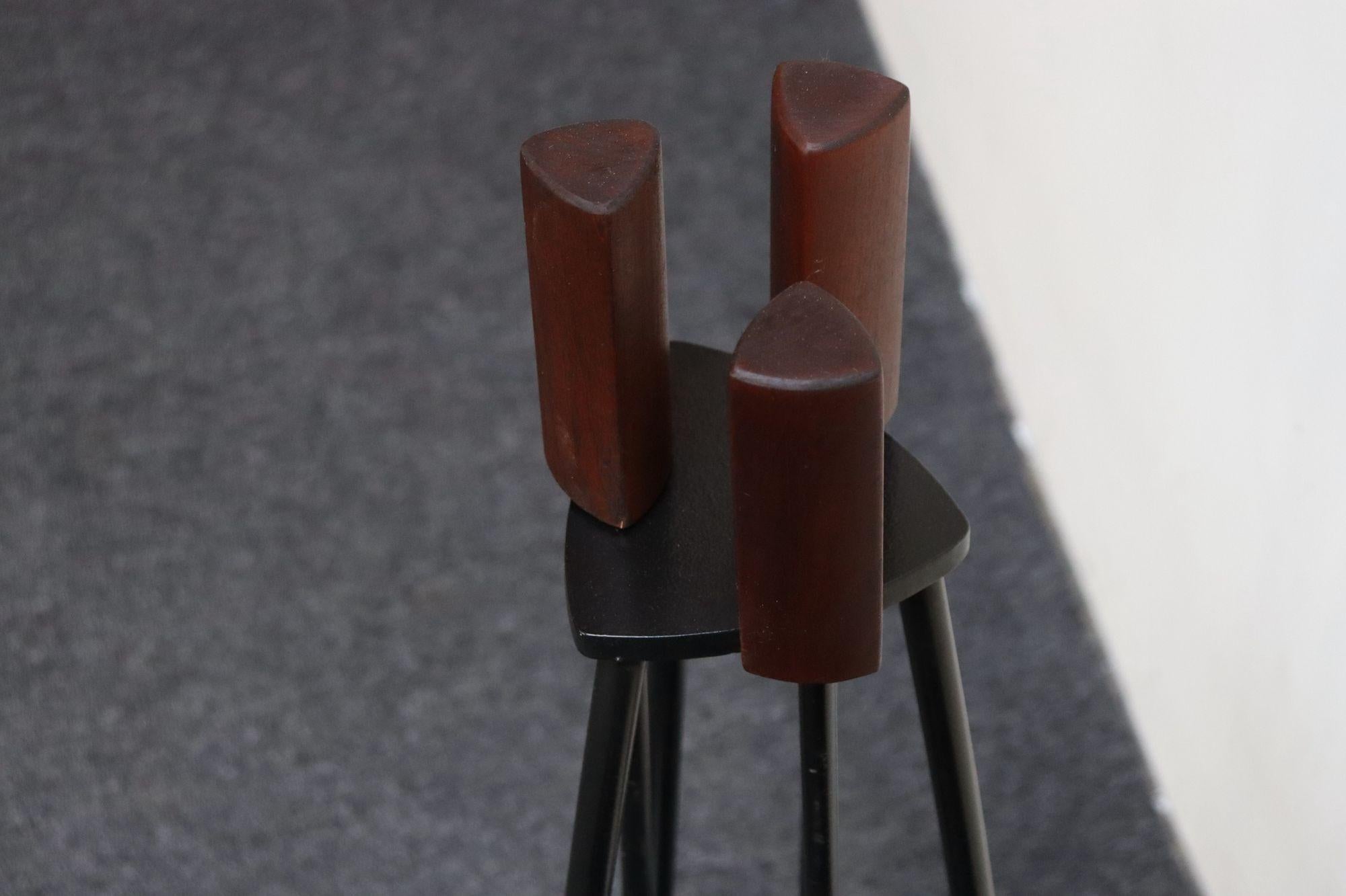 Mid-Century Modern Triangular Guitar Pick Form Fire Tool Set in Walnut and Iron For Sale 11
