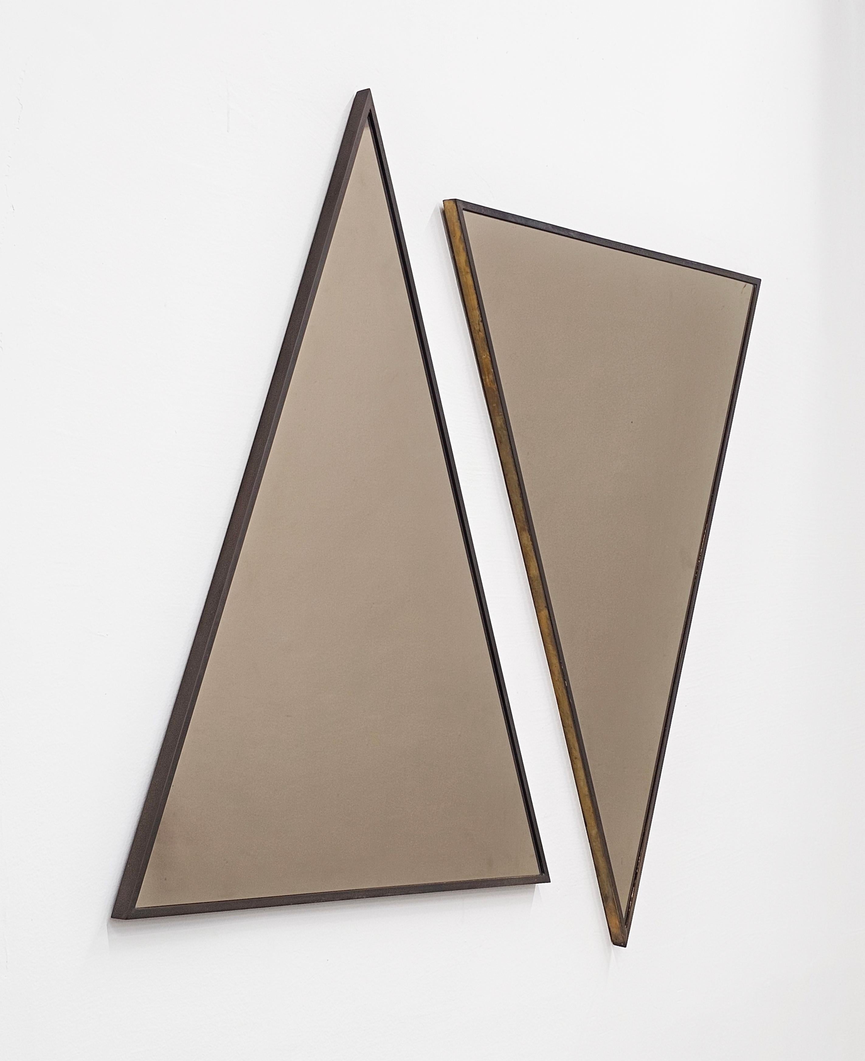 Mid-20th Century Mid Century Modern Triangular Tinted Mirrors in Bronze frames, Italy 1950s For Sale