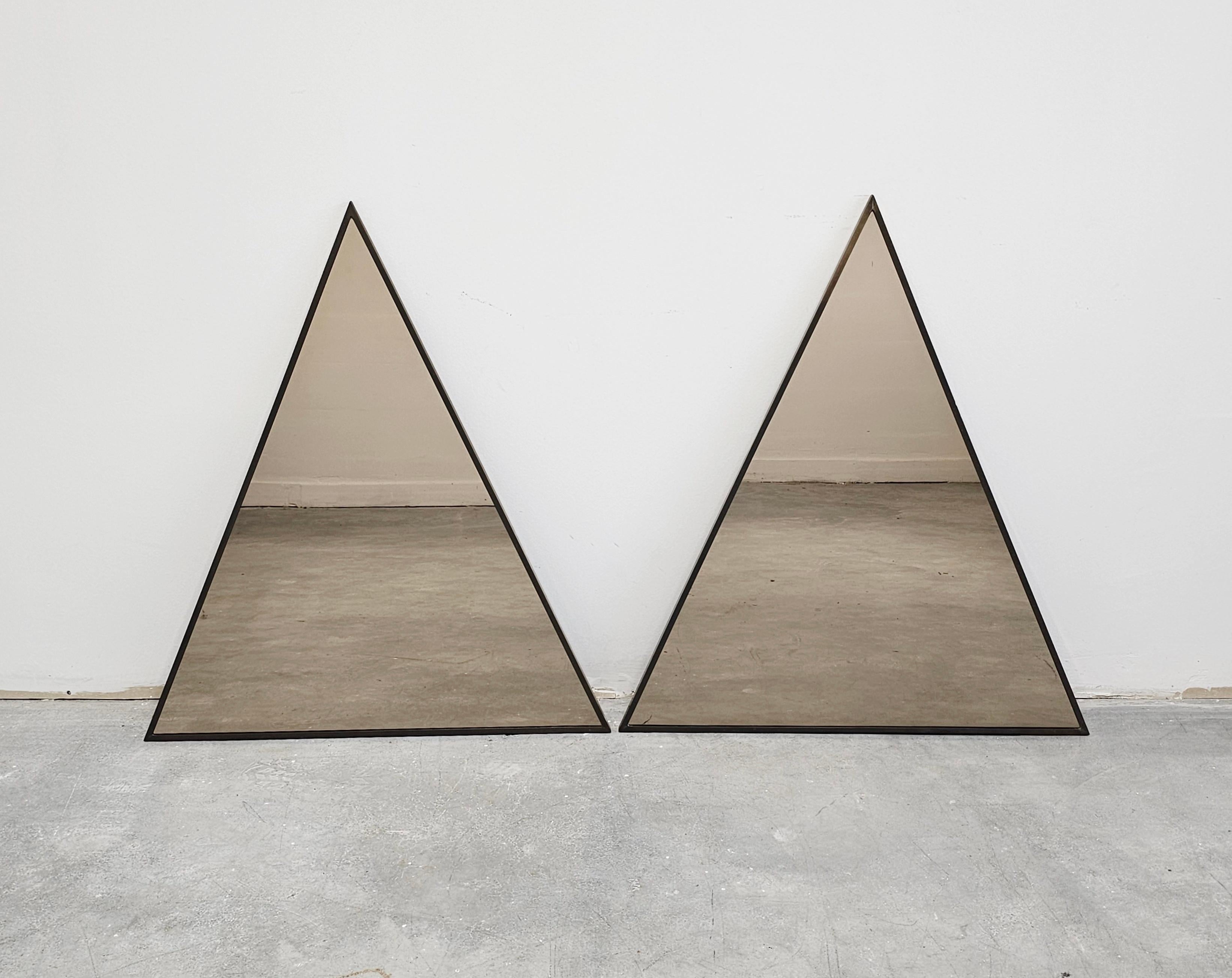 Mid Century Modern Triangular Tinted Mirrors in Bronze frames, Italy 1950s For Sale 3