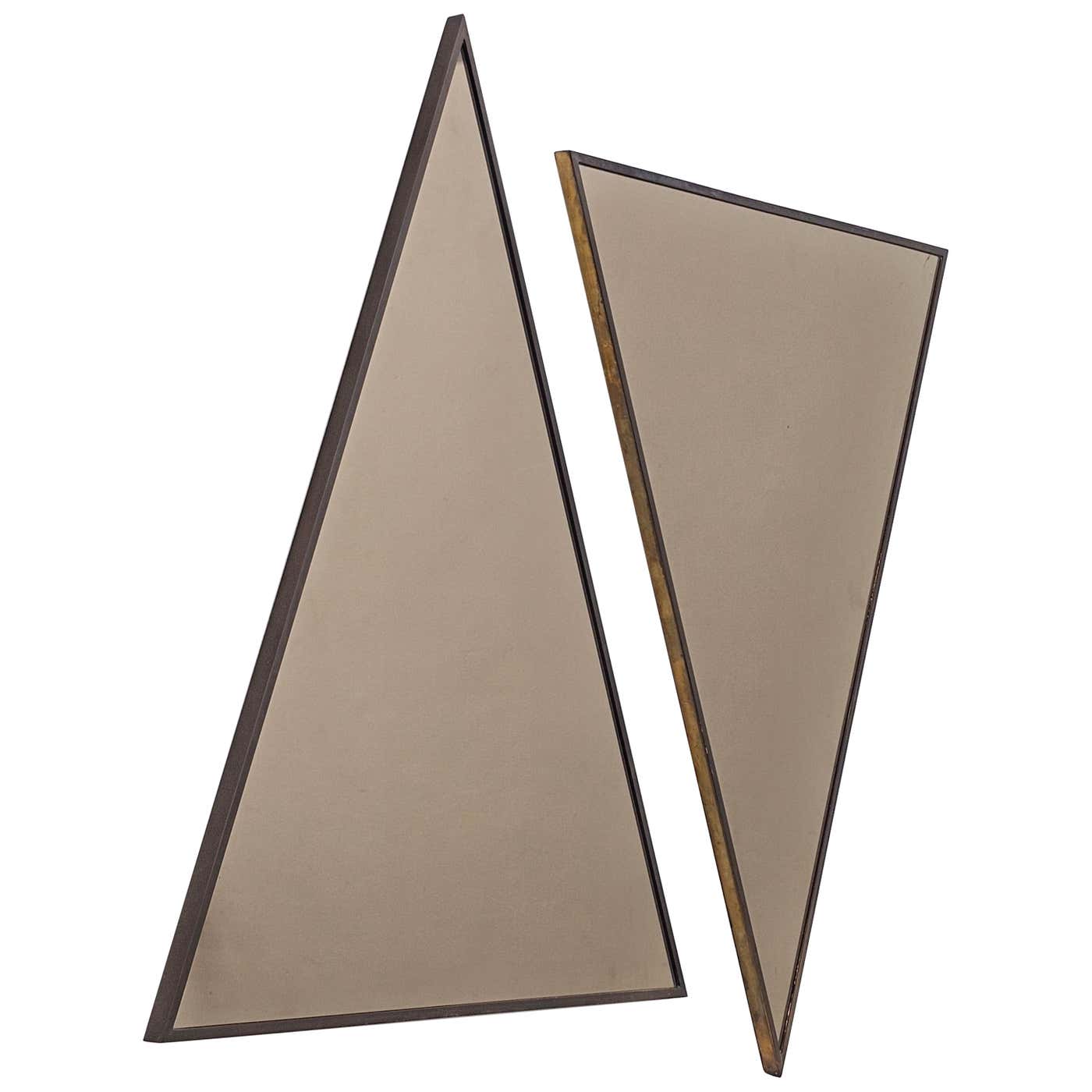 Mid Century Modern Triangular Tinted Mirrors in Bronze frames, Italy ...