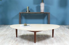 Mid-Century Modern Triangular Travertine Top Coffee Table