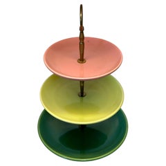 Mid-Century Modern Tricolor Three-Tier Ceramic Tidbit Server by Bauer Pottery