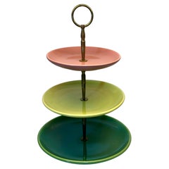Mid-Century Modern Tricolor Three-Tier Ceramic Tidbit Server by Bauer Pottery