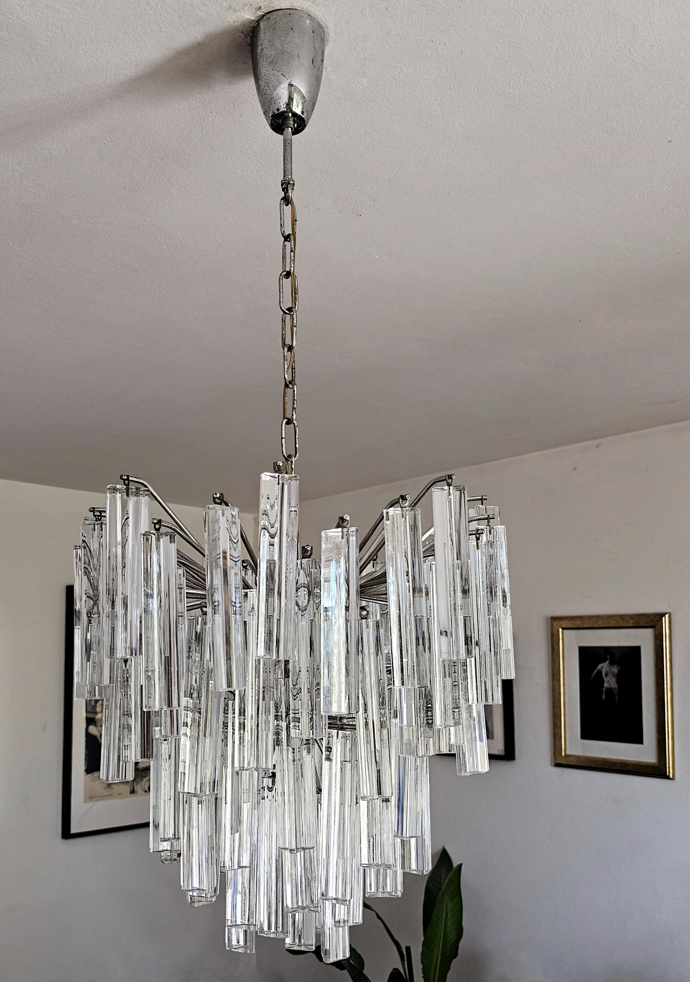 Mid Century Modern Triedri Crystal Chandelier by Paolo Venini, Italy 1950s For Sale 6