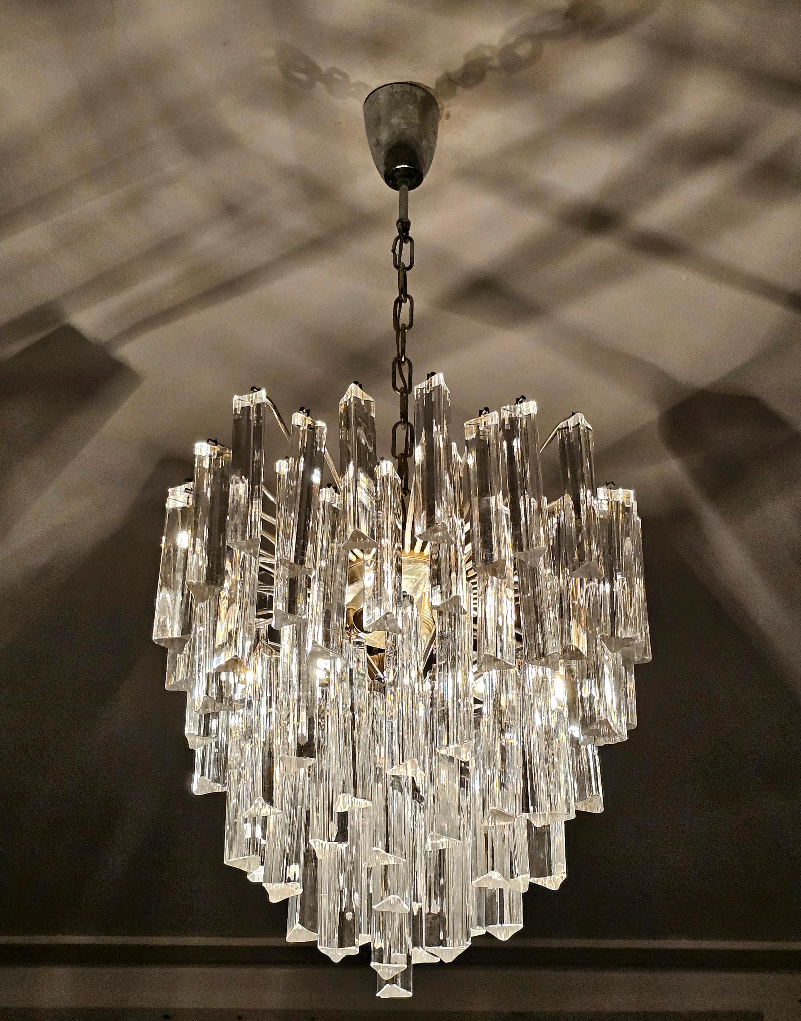 Mid-Century Modern Mid Century Modern Triedri Crystal Chandelier by Paolo Venini, Italy 1950s For Sale