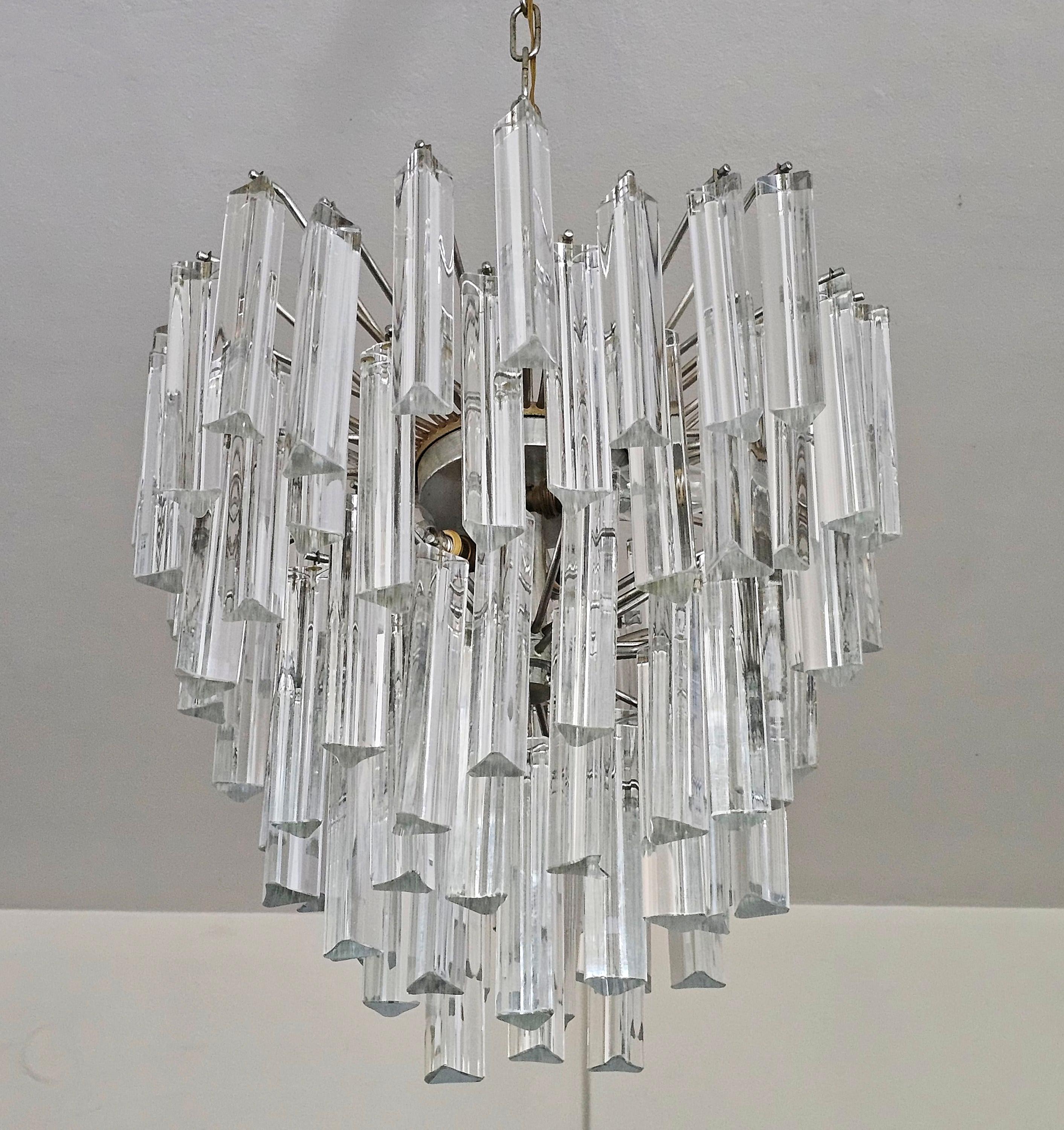 Mid Century Modern Triedri Crystal Chandelier by Paolo Venini, Italy 1950s In Good Condition For Sale In Beograd, RS