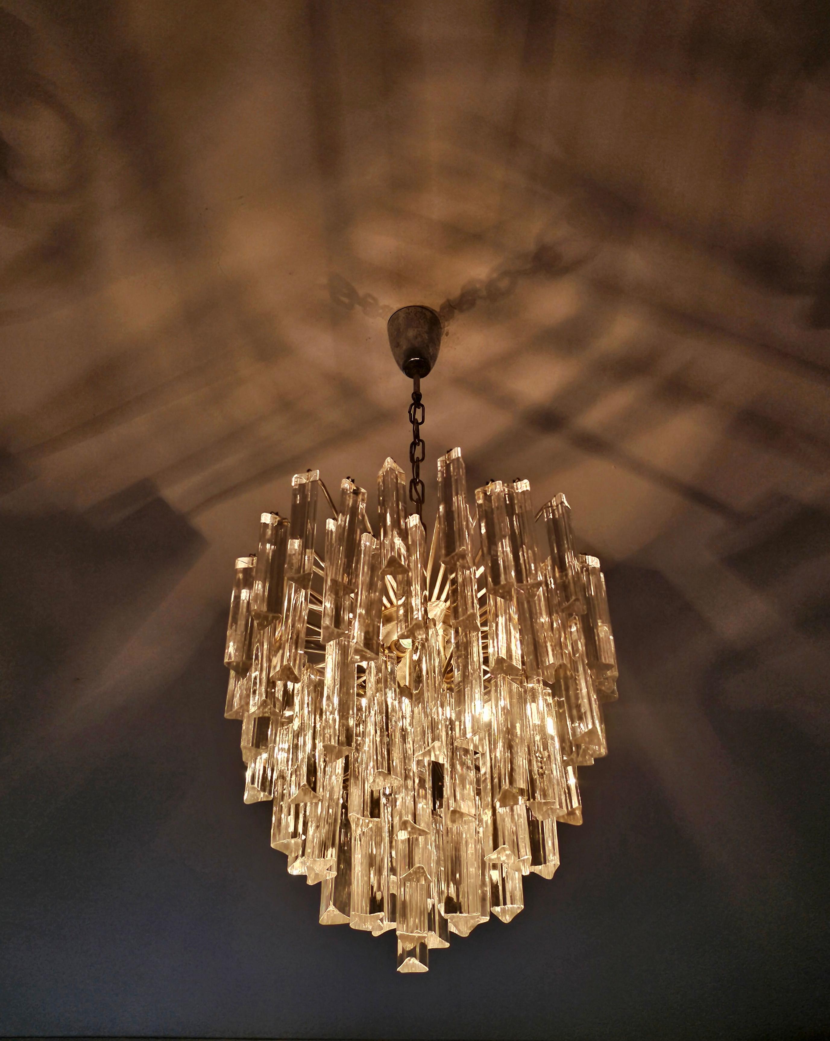 Mid Century Modern Triedri Crystal Chandelier by Paolo Venini, Italy 1950s For Sale 2