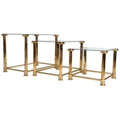 Vintage Mid-Century Modern Trio of Gold Gilt and Glass Side Tables. Orsenigo, Italy