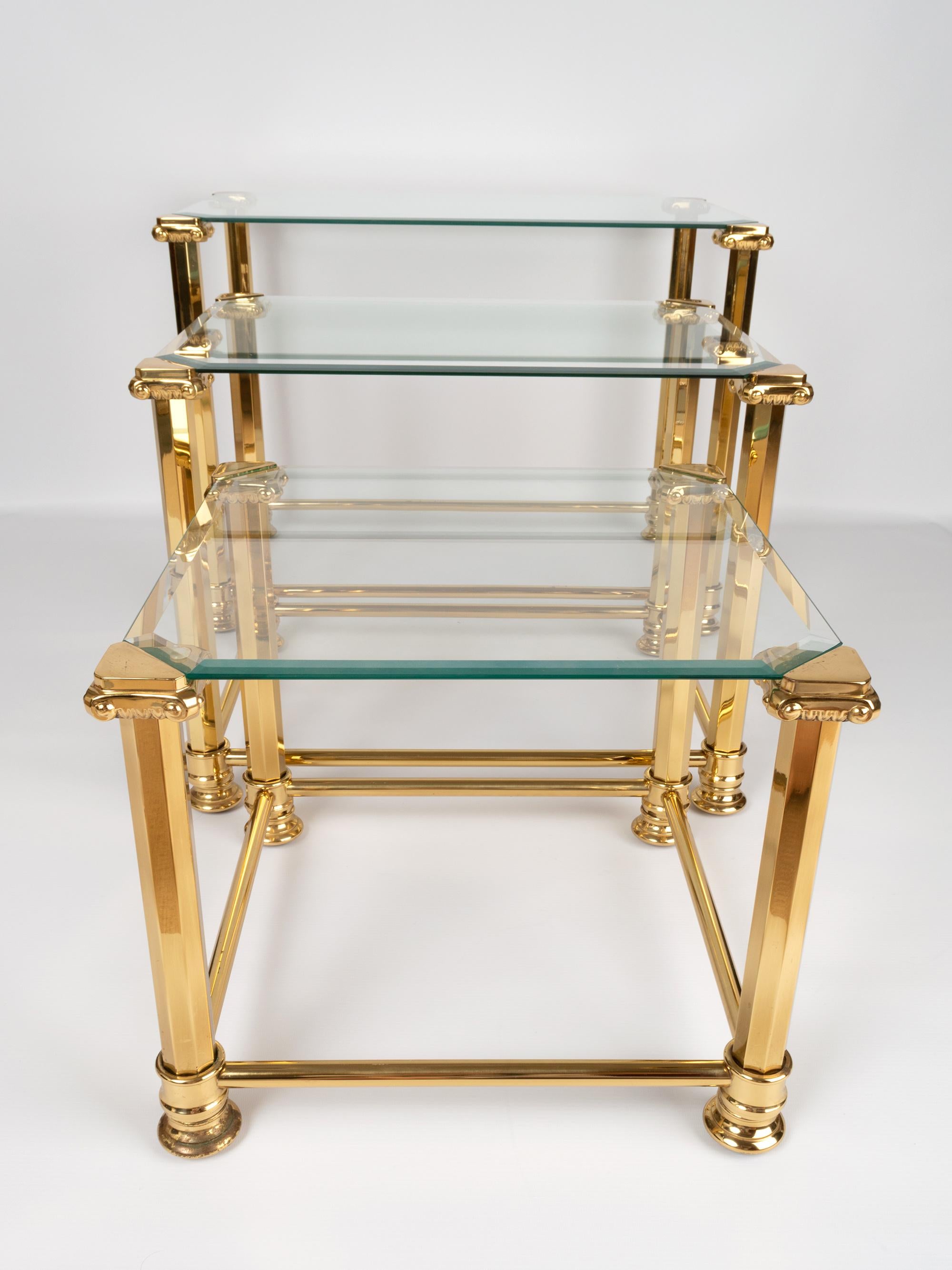 Mid-Century Modern Trio of Gold Gilt and Glass Side Tables. Orsenigo, Italy In Good Condition For Sale In London, GB