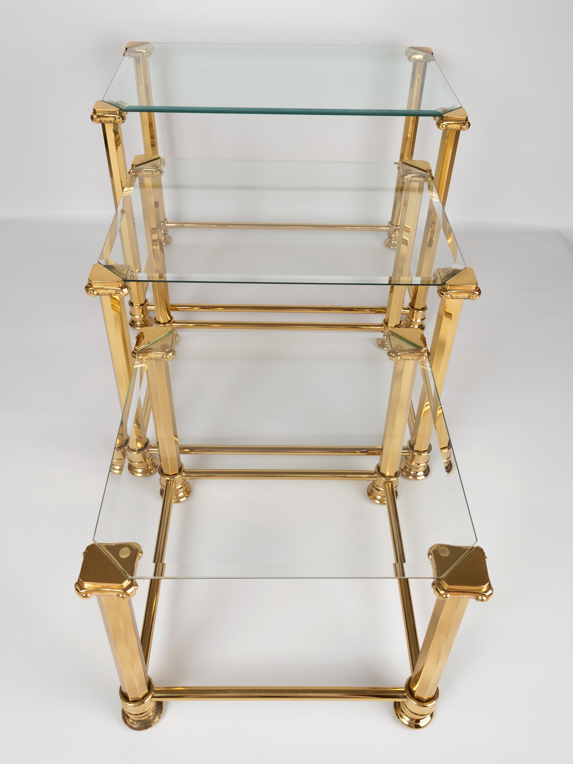 Late 20th Century Mid-Century Modern Trio of Gold Gilt and Glass Side Tables. Orsenigo, Italy For Sale