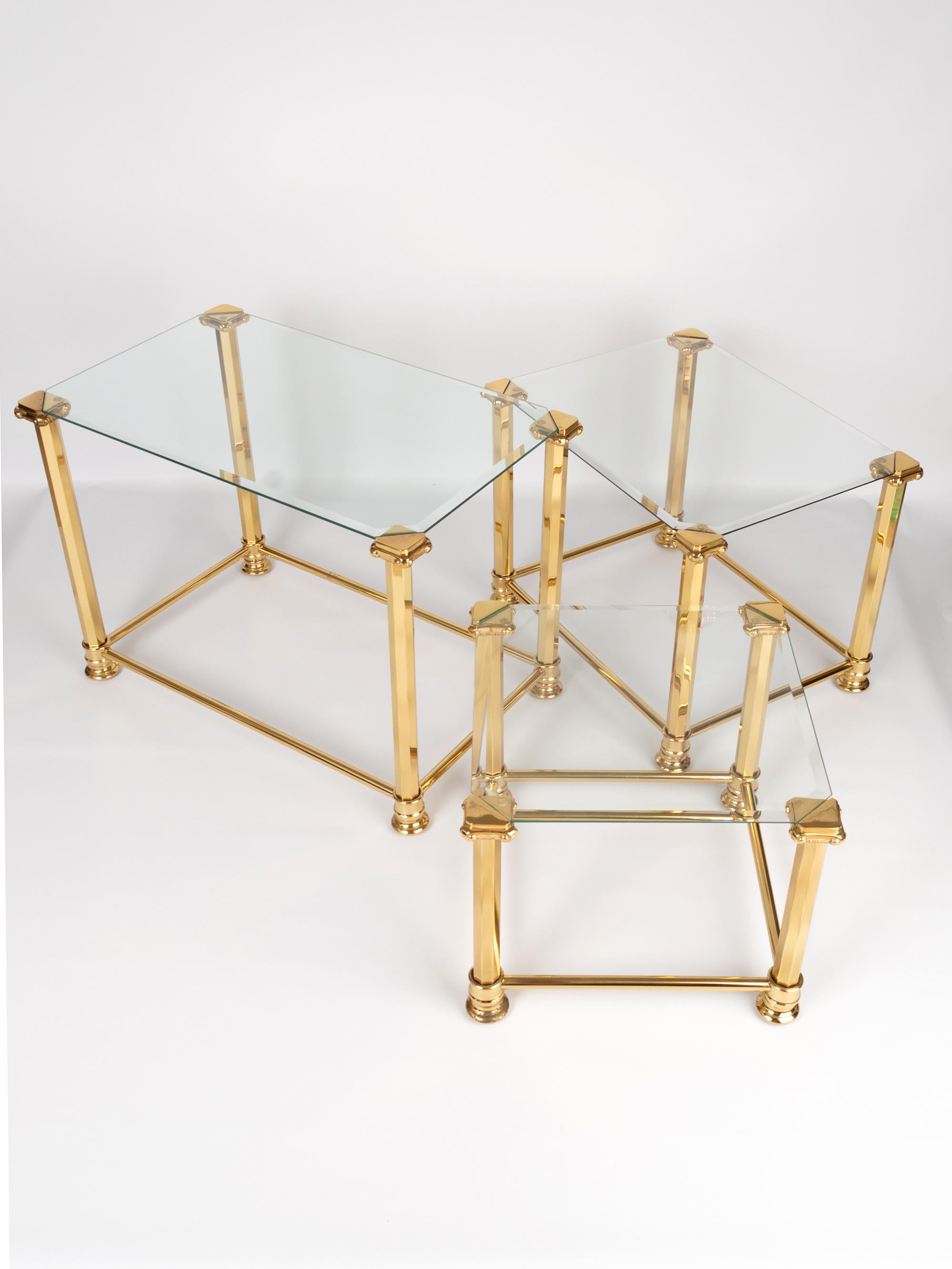 Mid-Century Modern Trio of Gold Gilt and Glass Side Tables. Orsenigo, Italy For Sale 1