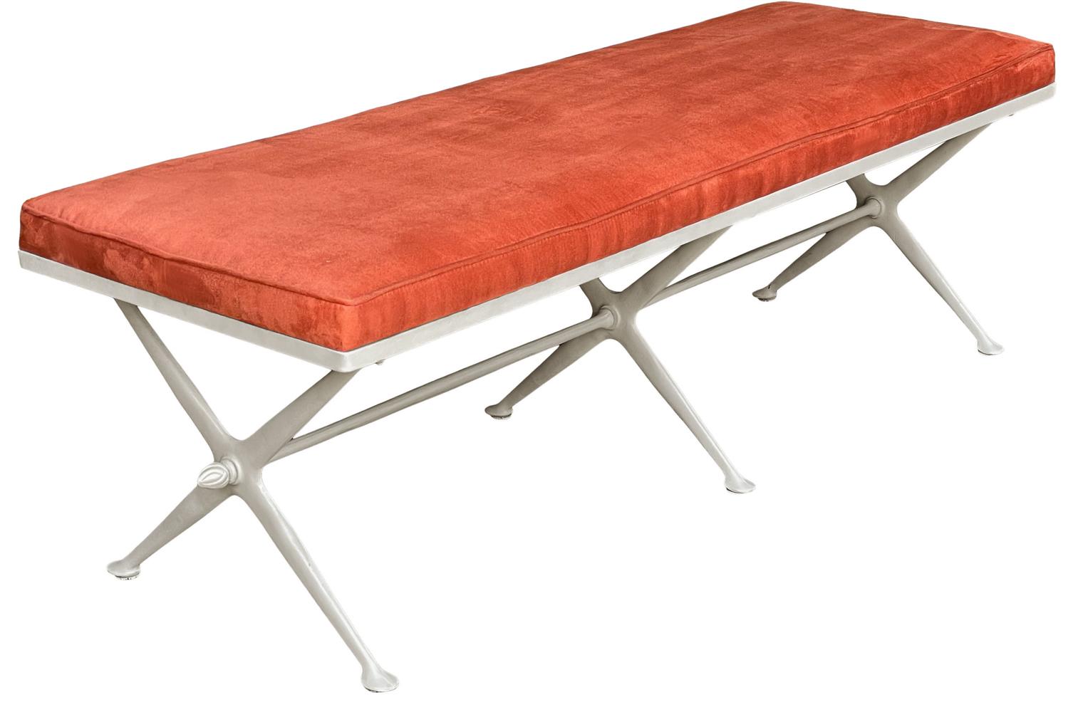 Mid-Century Modern Triple Bench with X Base in Off White & Orange In Good Condition In Philadelphia, PA