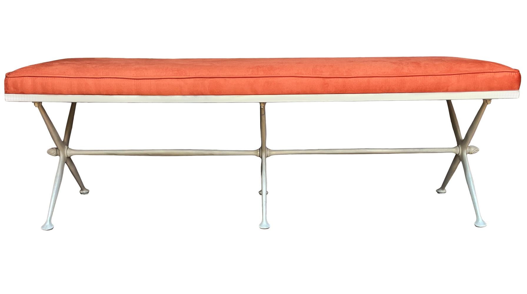 Mid-20th Century Mid-Century Modern Triple Bench with X Base in Off White & Orange