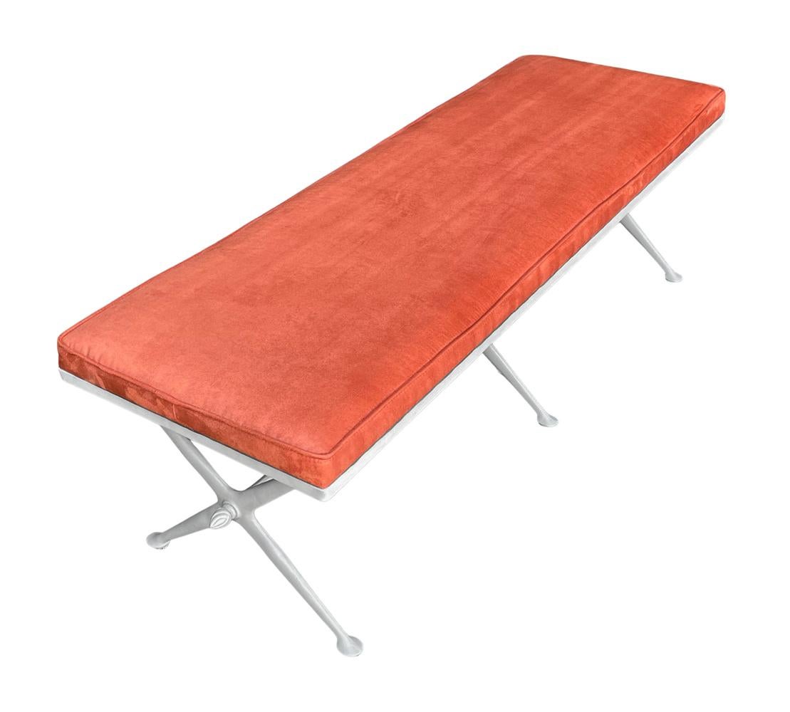 Mid-Century Modern Triple Bench with X Base in Off White & Orange 1