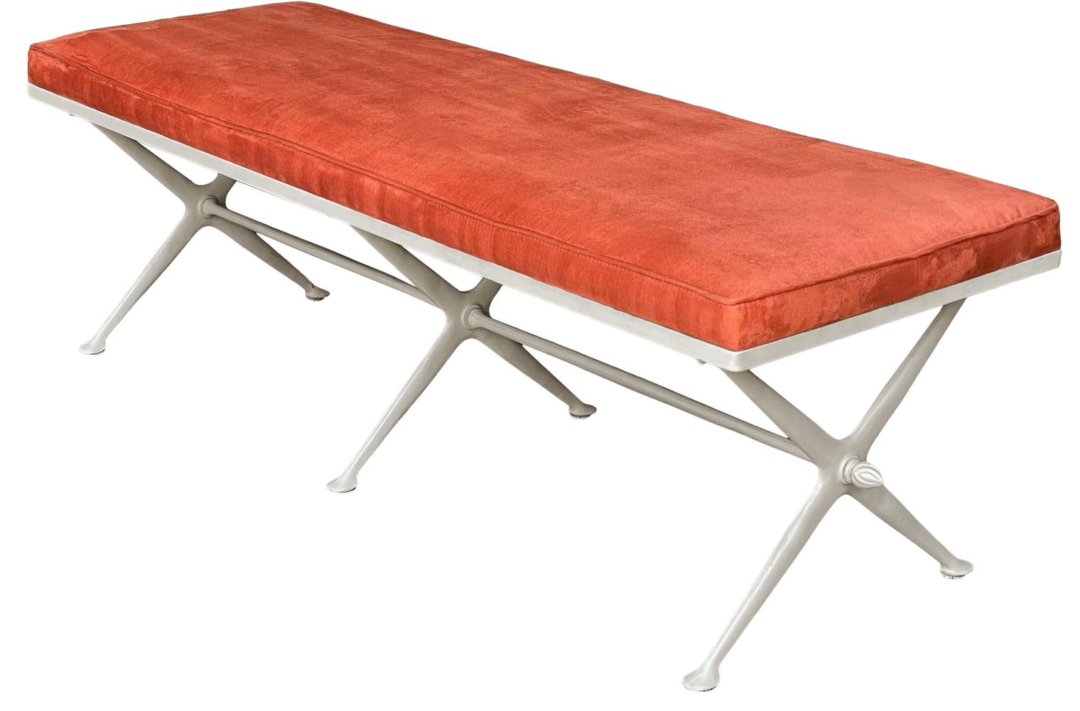 Mid-Century Modern Triple Bench with X Base in Off White & Orange 2