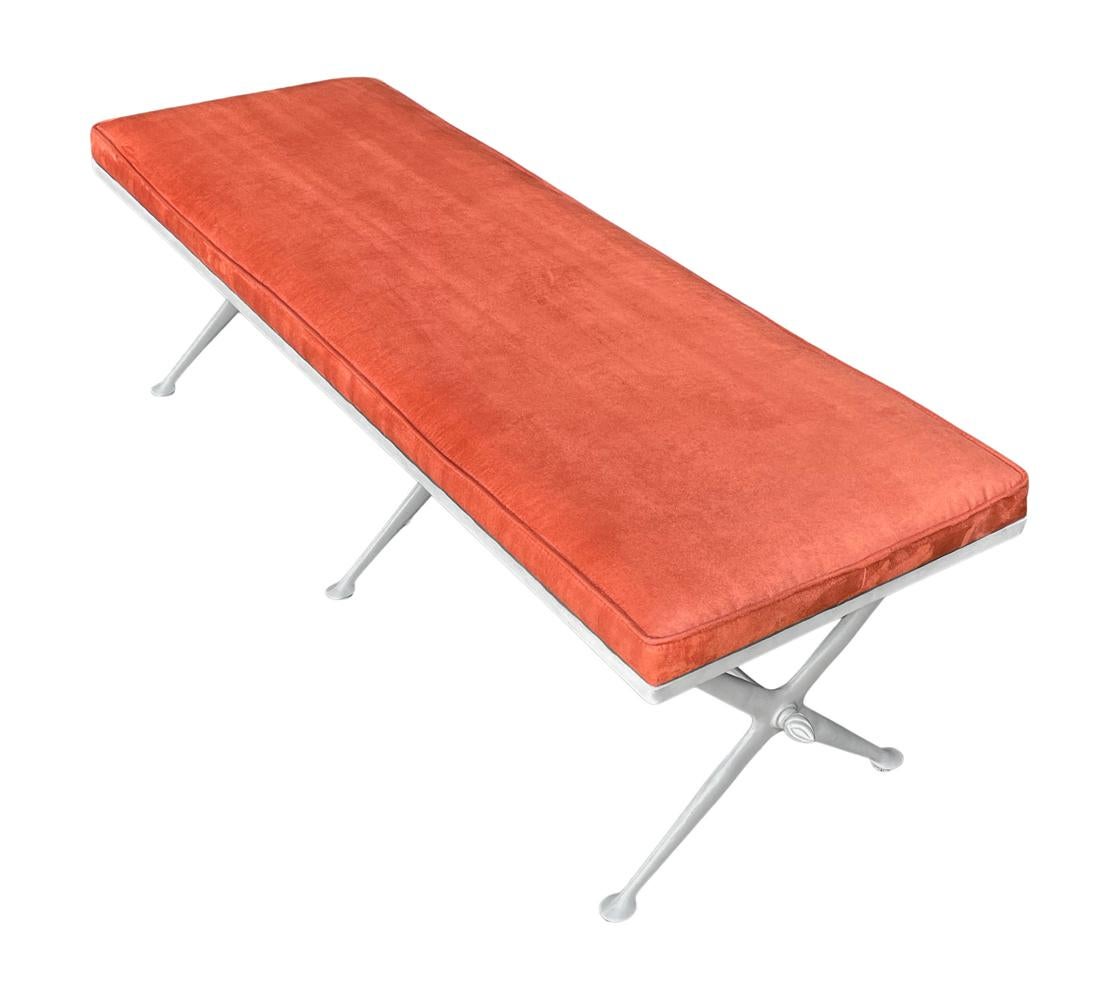 Mid-Century Modern Triple Bench with X Base in Off White & Orange 3