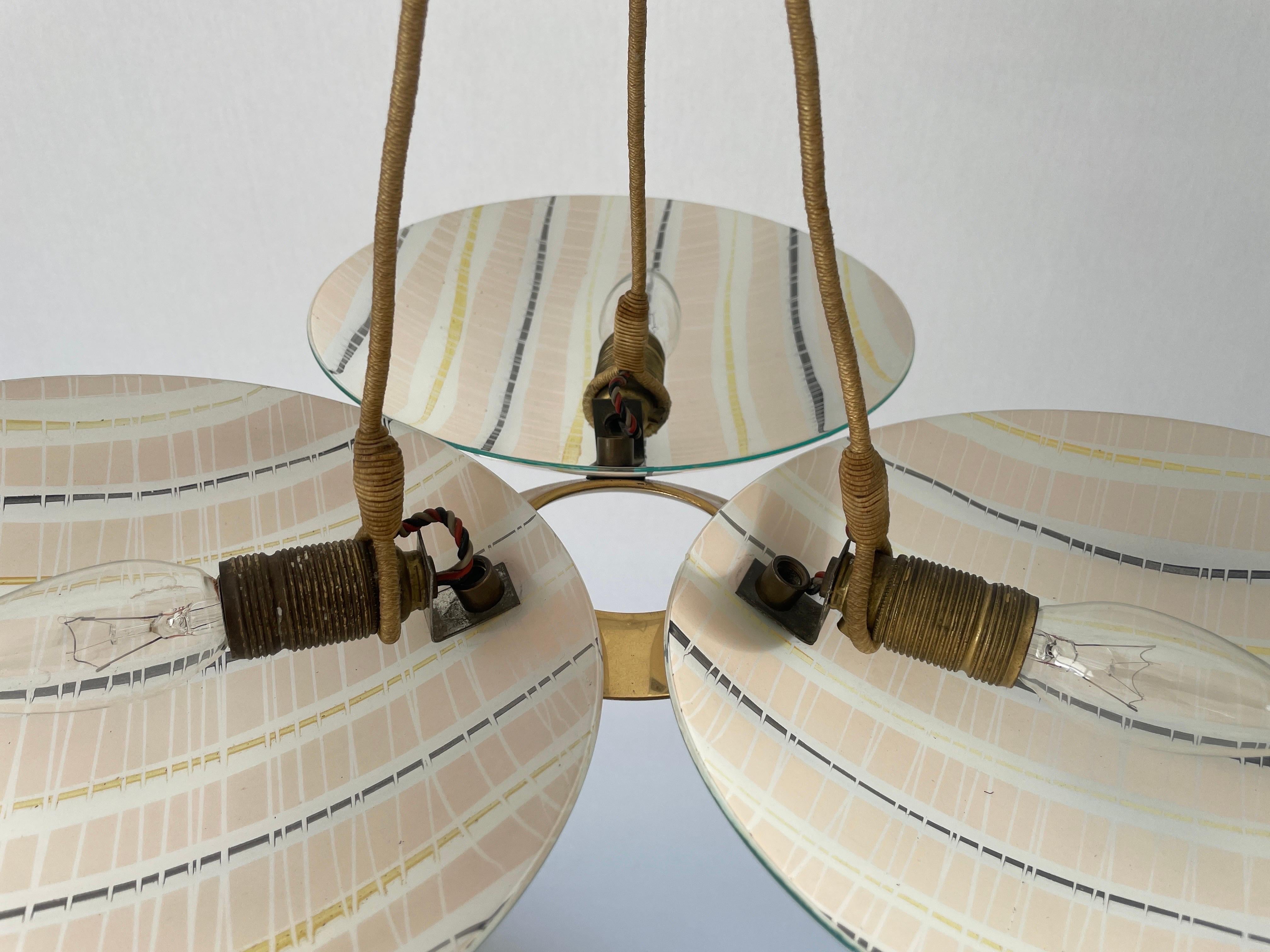 Lampada da soffitto in vetro a tripla ciotola colorata, Modern Color, 1950, Germania in vendita 6