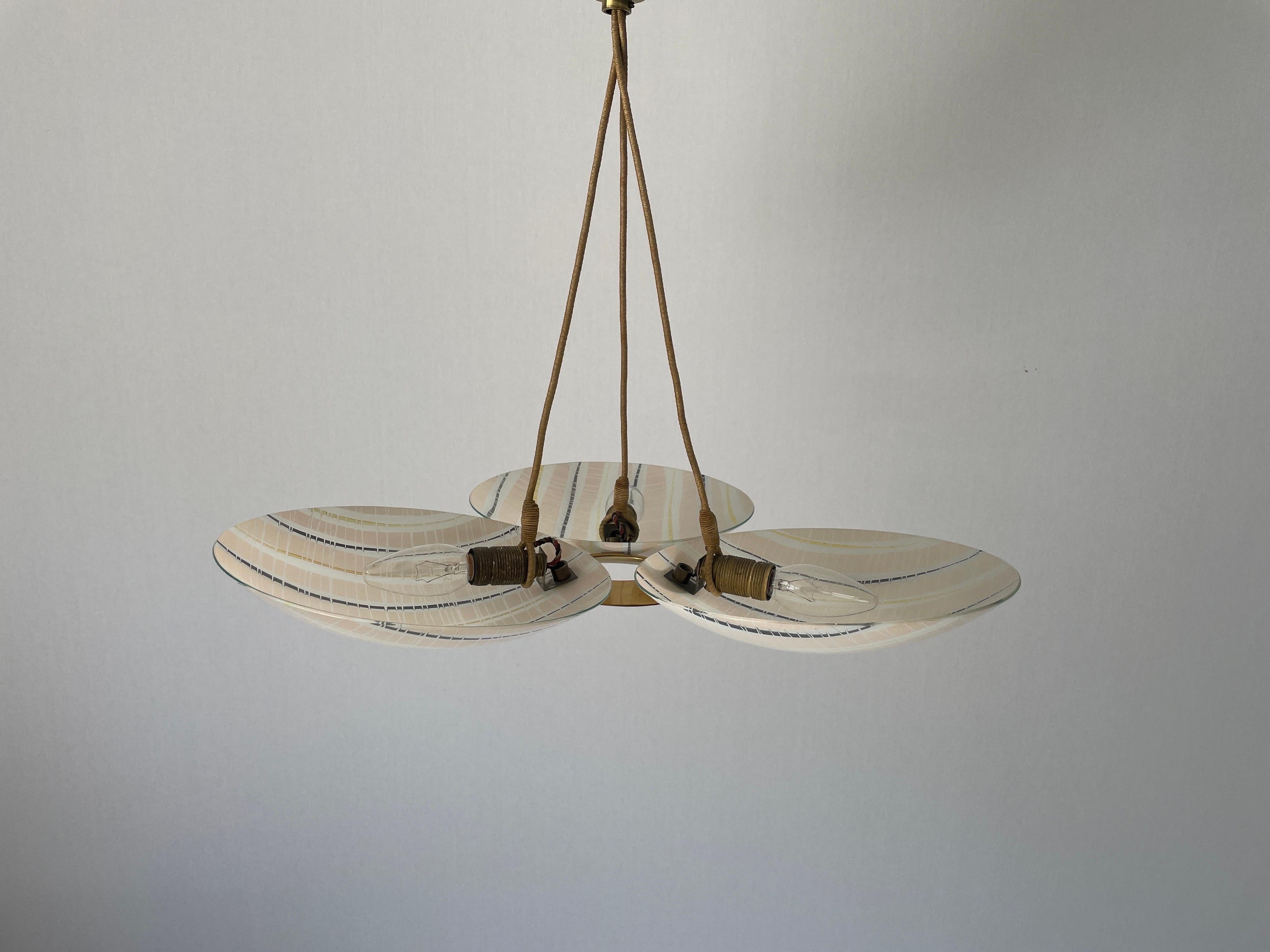 Mid-Century moderno Lampada da soffitto in vetro a tripla ciotola colorata, Modern Color, 1950, Germania in vendita